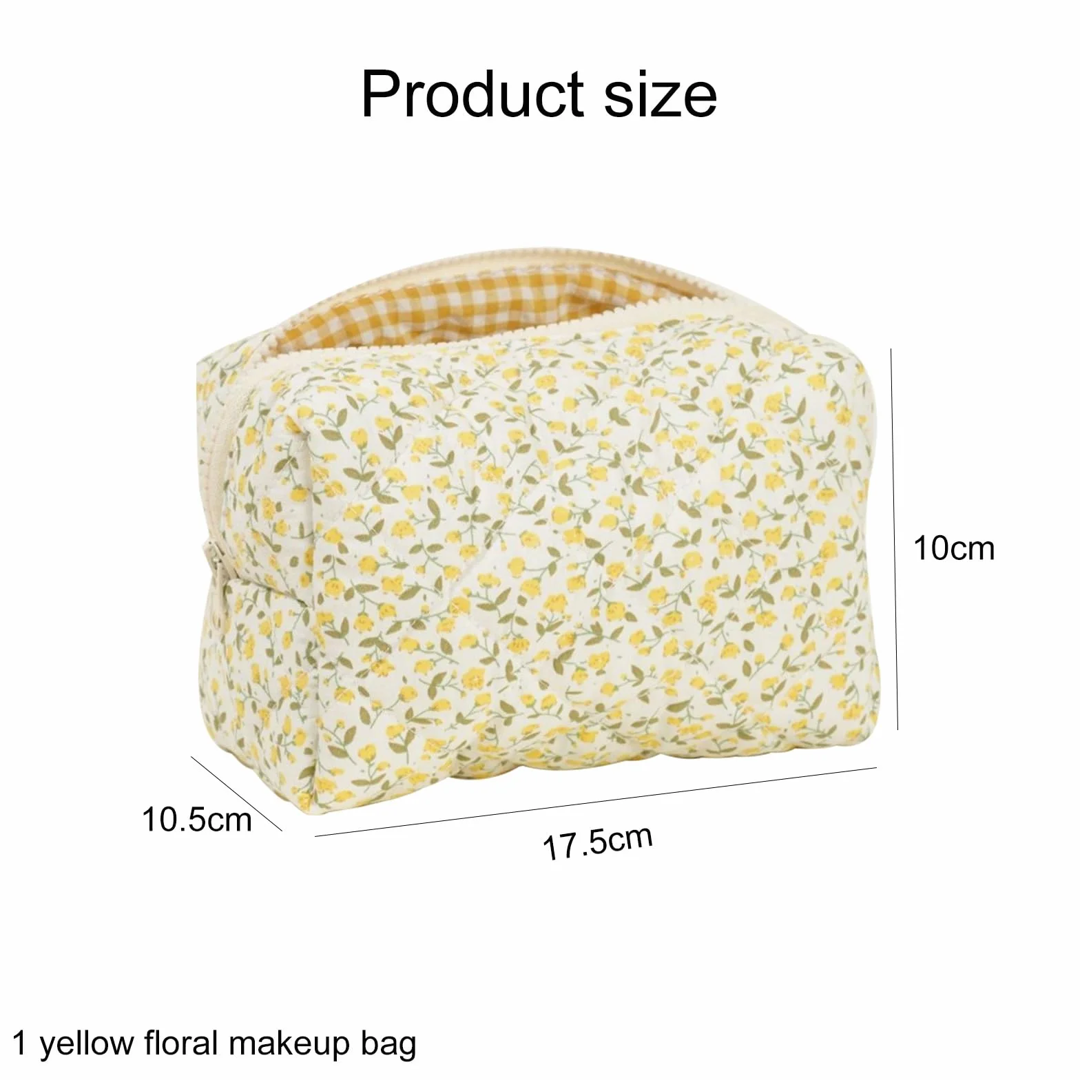 Trousse de maquillage matelassée florale en coton doux, jaune