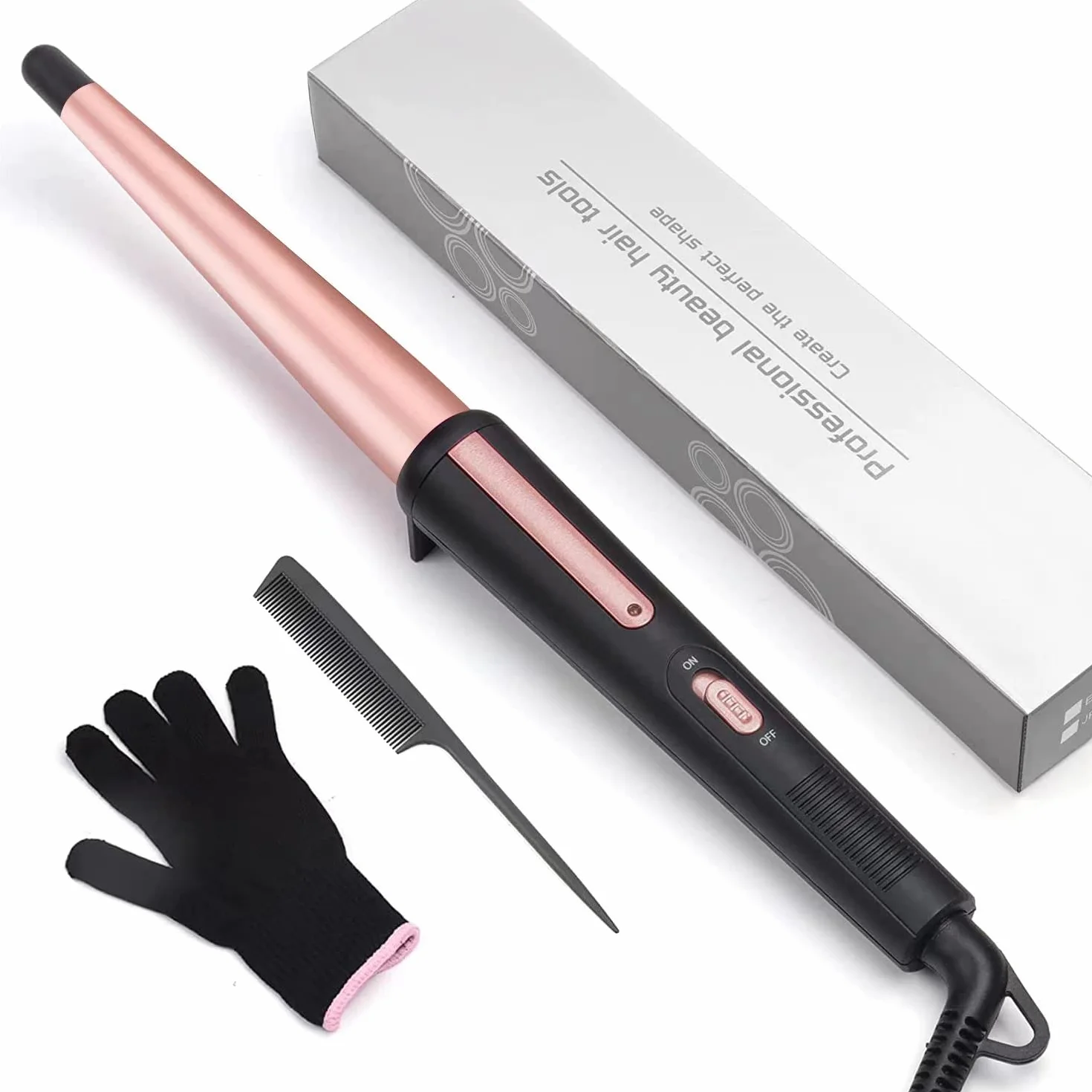 Boucleur à cheveux professionnel 25mm conique céramique avec gant résistant à la chaleur JAETON