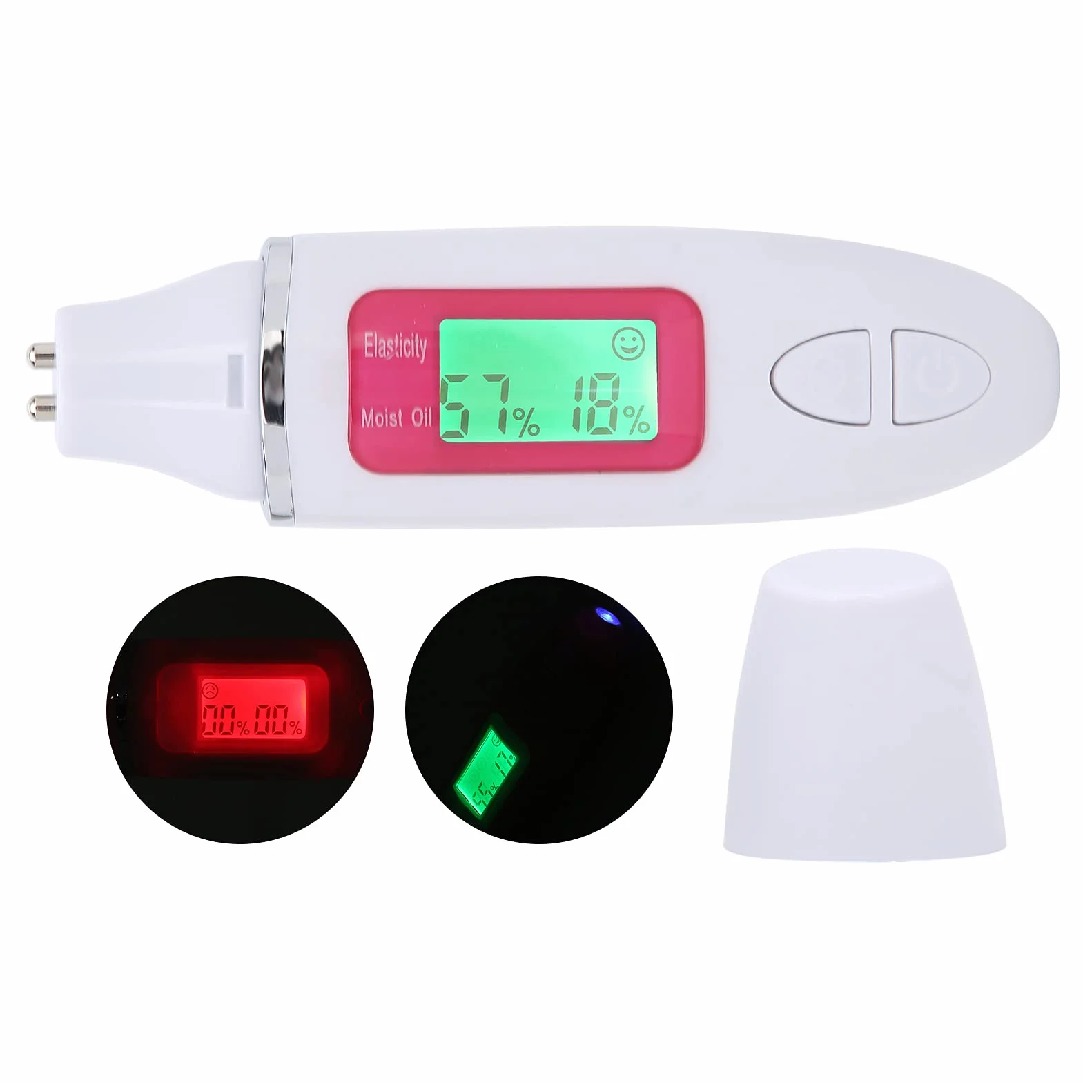 Testeur d'humidité de la peau, testeur d'humidité de la peau, écran LCD, analyseur de capteur d'huile et d'eau pour la peau du visage (blanc)