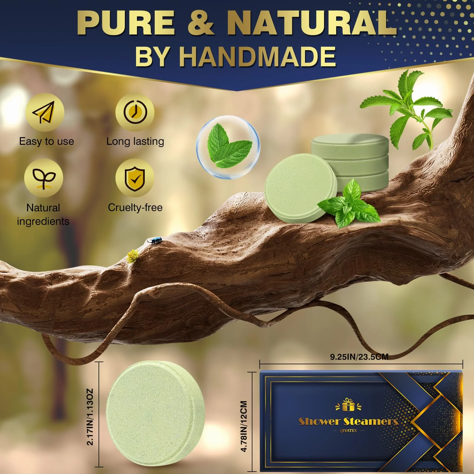 Qivatex Boules Effervescentes Parfumées pour Douche, 8 Pièces, Pamplemousse, Pastèque, Vanille, Menthe, Citron, Romarin, Lavande