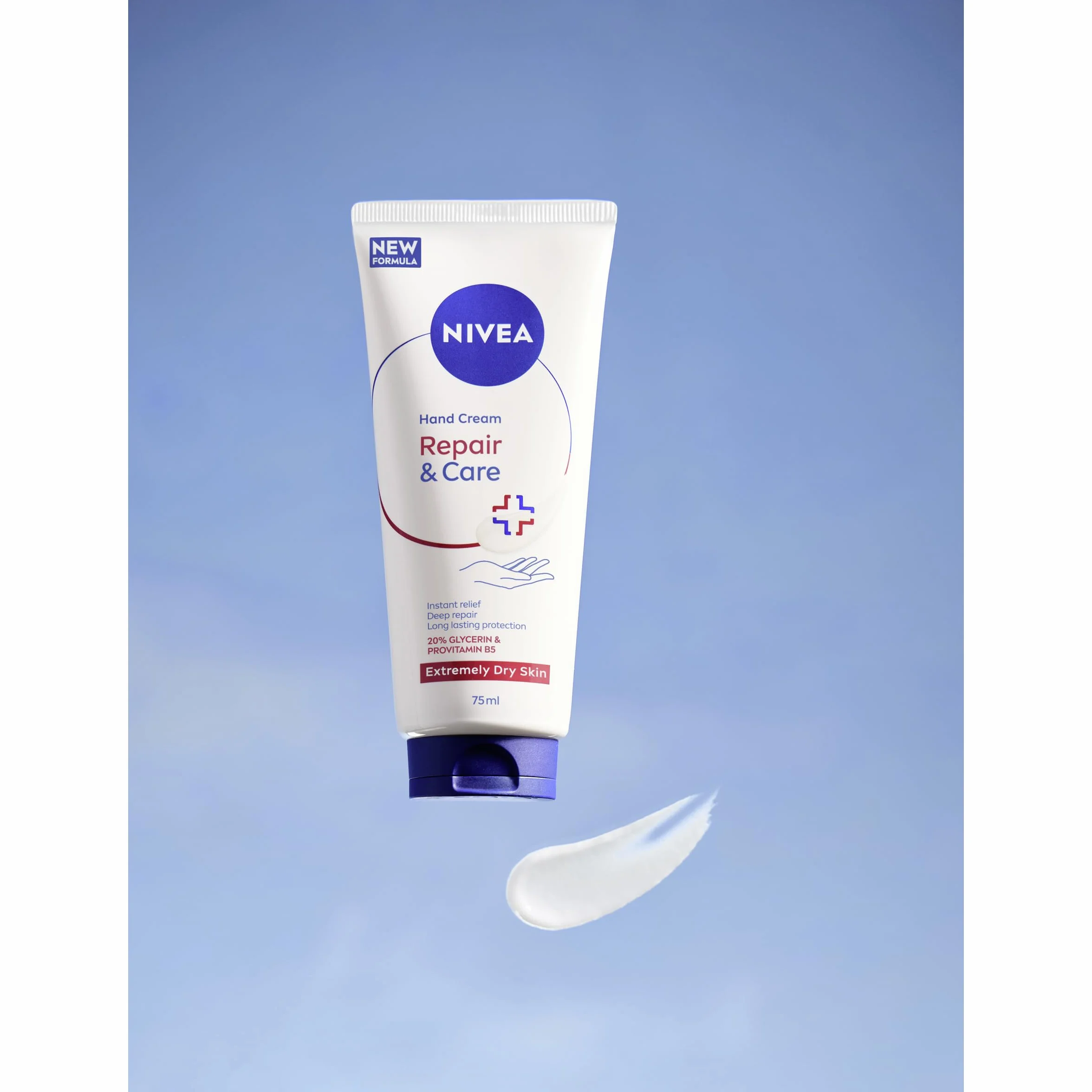 NIVEA Crème Mains 3 en 1 Repair & Care 75 ml Réparation intense Peaux Très Sèches 20% Glycérine Pro‑Vitamine B5 Hydratation 72h Non grasse