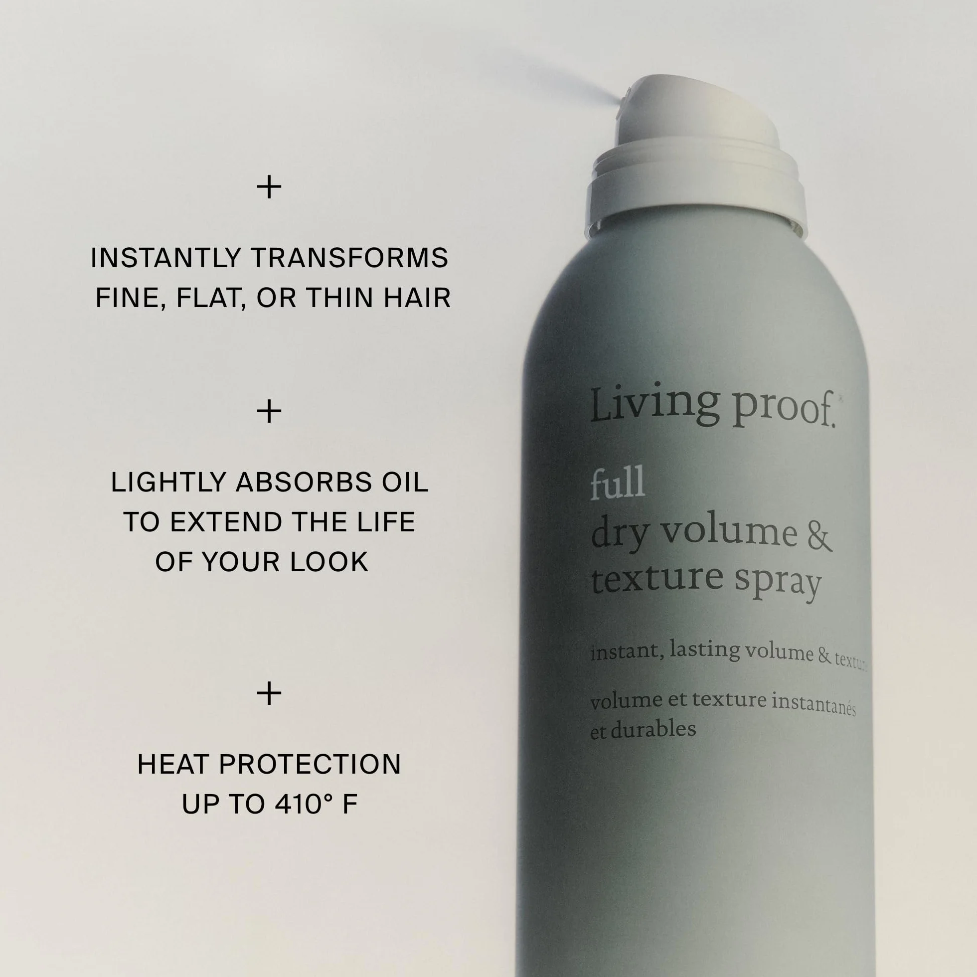 Living Proof Full Dry Volume & Texture Spray | Spray texturisant pour cheveux fins et clairsemés pour du volume et du corps | Protection contre la chaleur et look naturel | 95ml