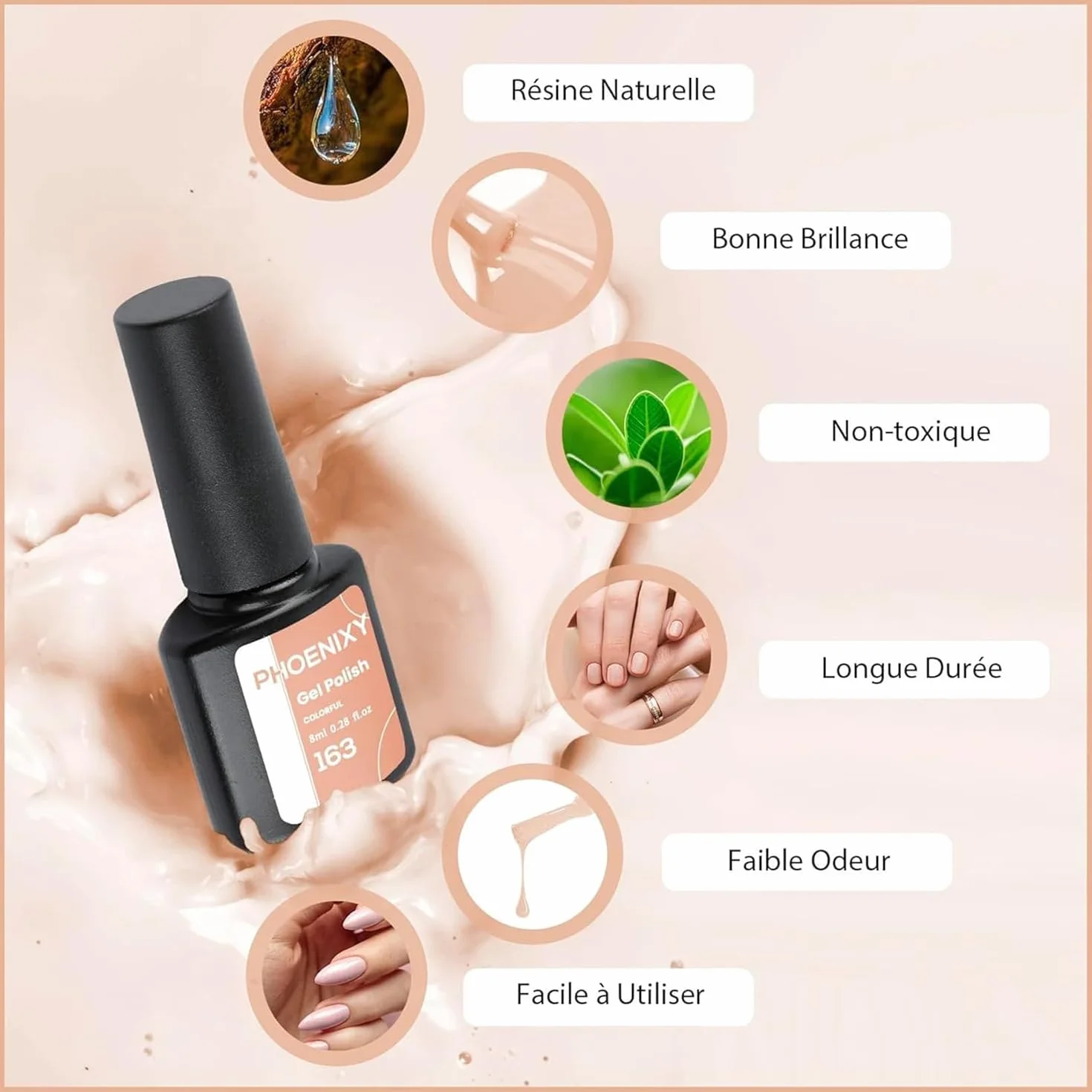 Kit Vernis Semi Permanent Phoenixy 12 Couleurs 8 ml avec Lampe UV 36W Base et Top Coat Complet