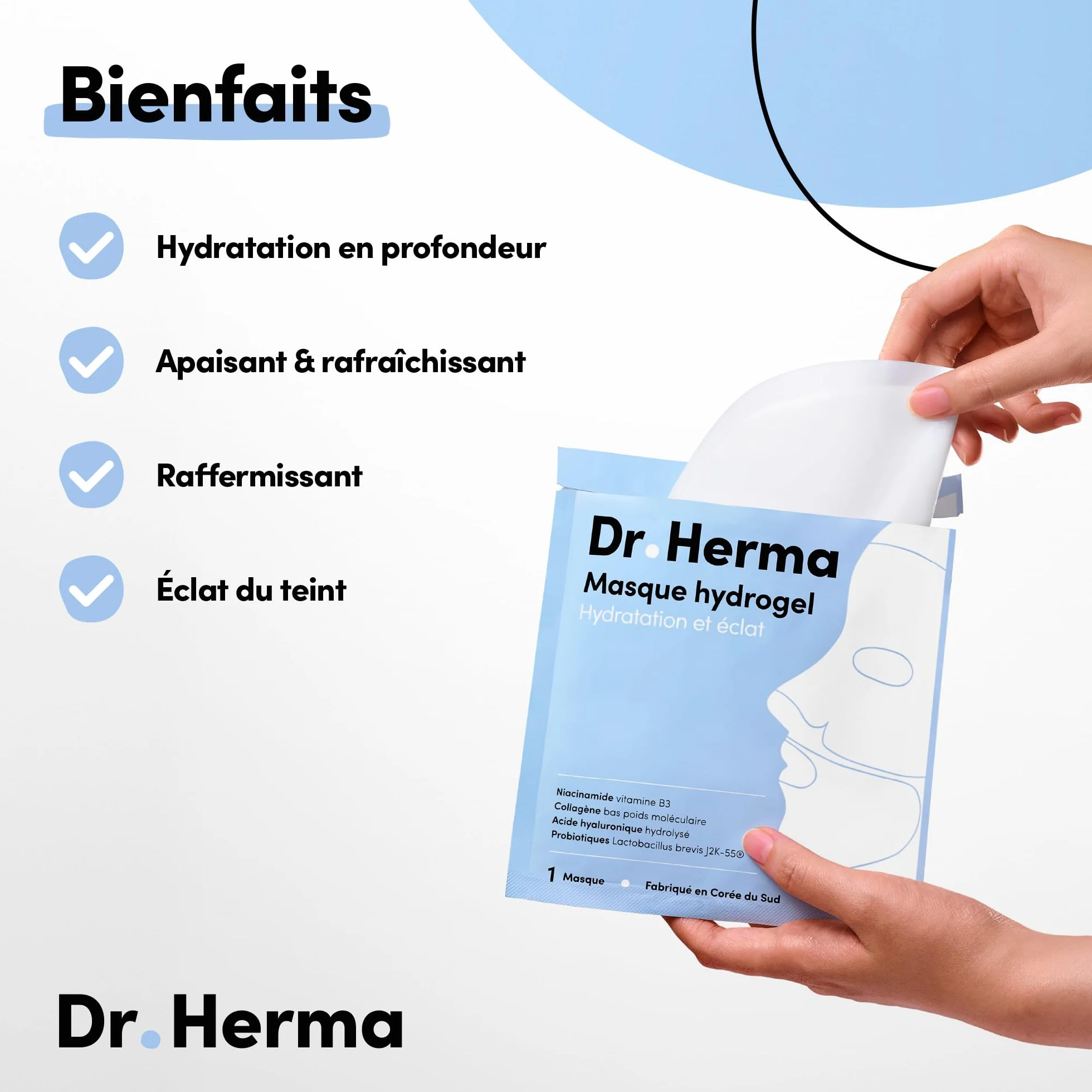 Masque Hydrogel Collagène Acide Hyaluronique Hydratation Intense Anti-Âge Resserrement Pores Hypoallergénique Soin Coréen Visage Premium