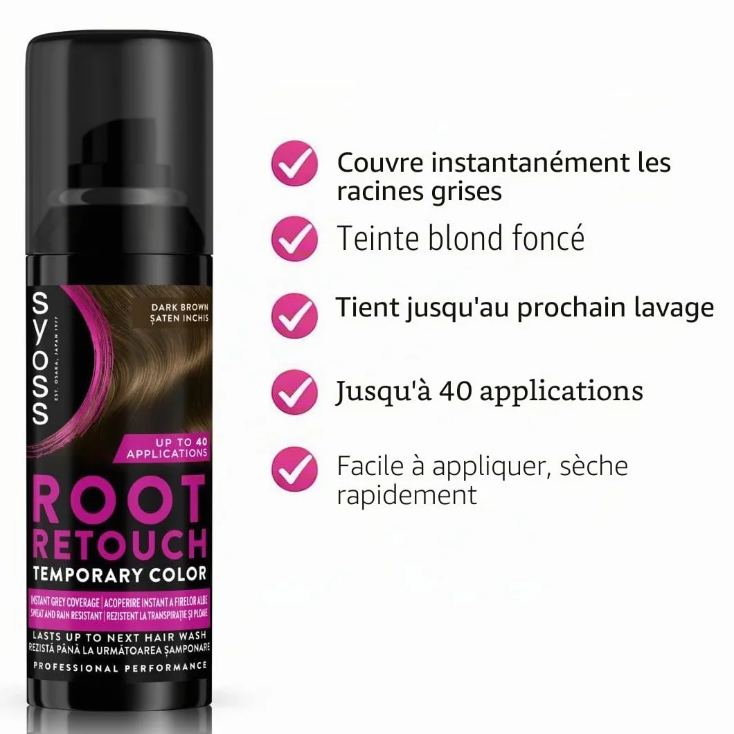 Syoss Spray réparateur racines marron foncé niveau 1 (3 x 120 ml), spray de racines couvrant les racines plus claires et grises repoussantes, la couleur des racines dure jusqu'au prochain lavage des