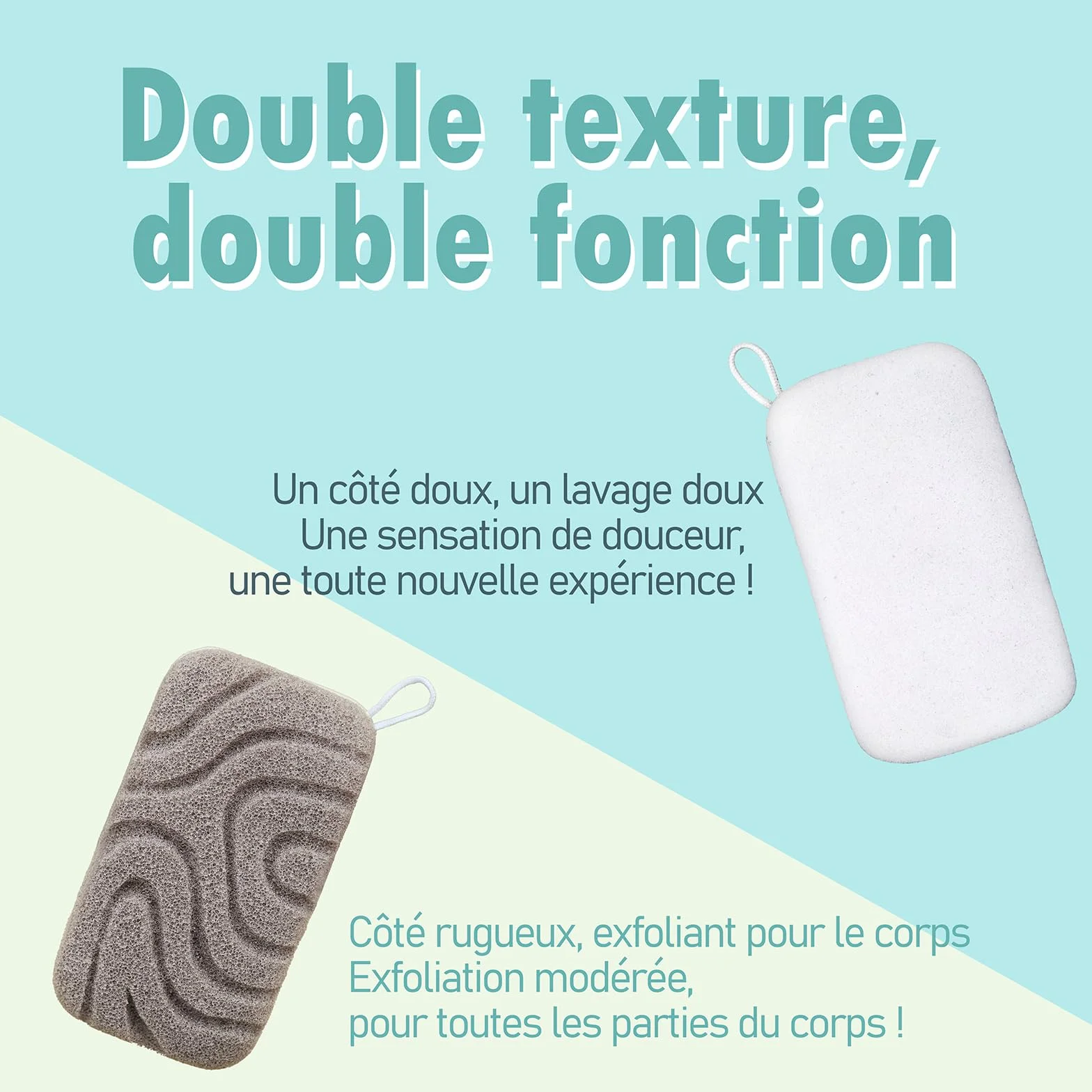 myHomeBody Éponge de douche exfoliante à double texture, Éponge de bain pour femme, Exfoliant pour le corps, Loofahs pour le corps, luffa pour homme, 2 pièces