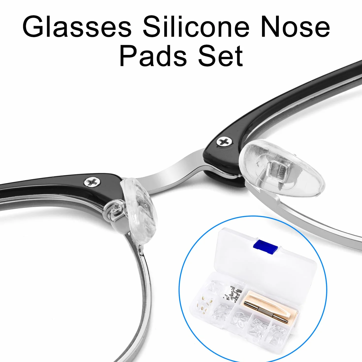 Plaquettes de Nez de Lunettes en Silicone 30 Paires, Kit de Réparation de Lunettes avec Vis Pincette Chiffon Tournevis