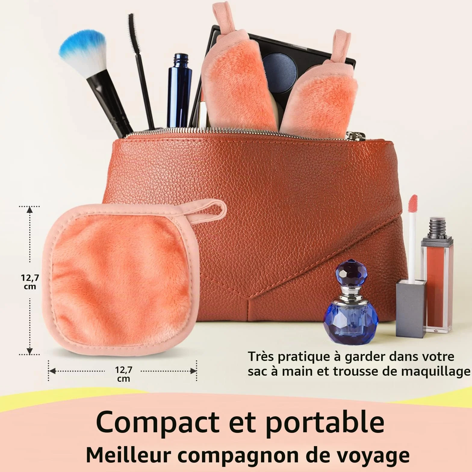 HOMEXCEL Lingettes démaquillantes réutilisables en microfibre paquet de 12 12,7 x 12,7 cm rose