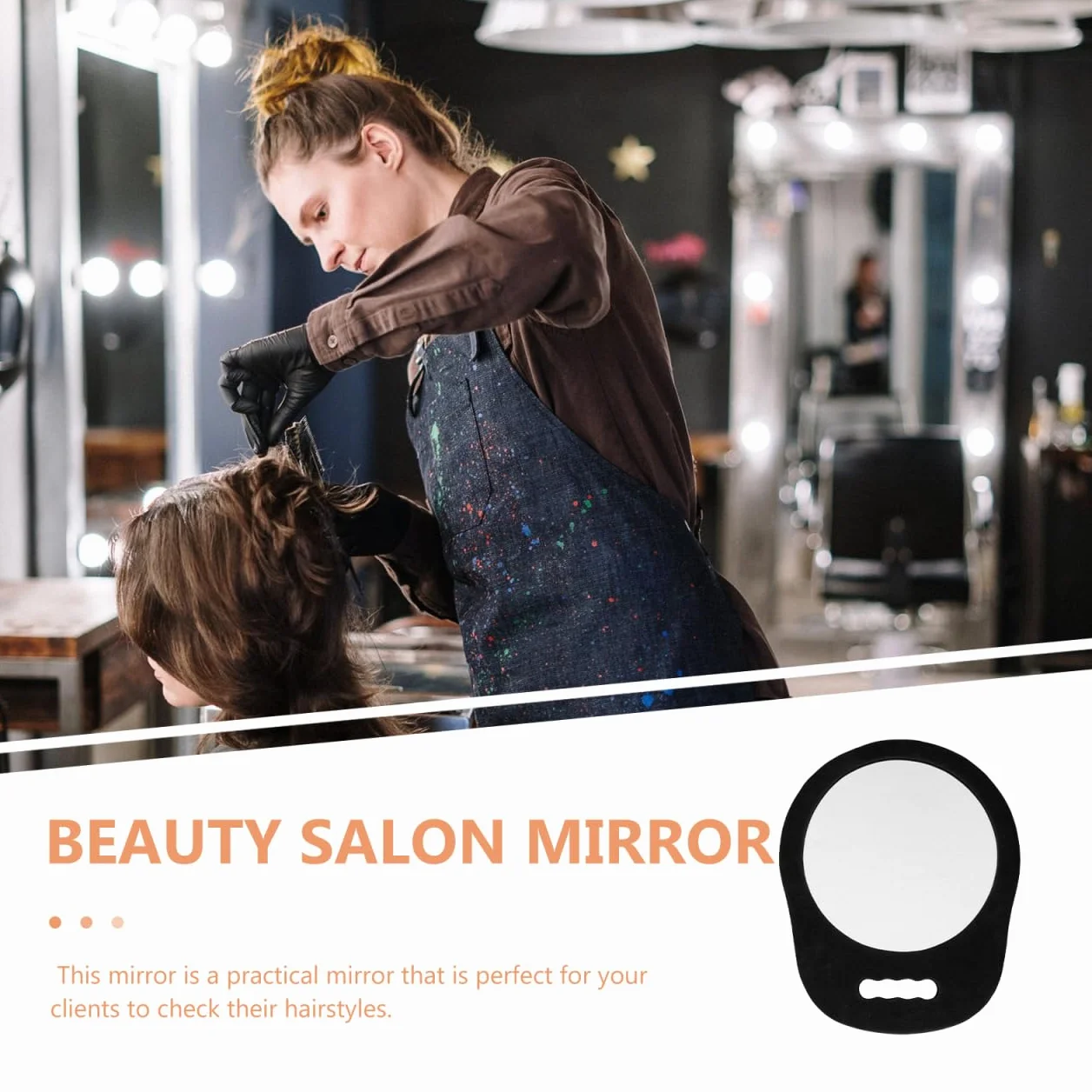 Lurrose Miroir Rond Portable À Main avec Cadre en Mousse Ergonomique 13.39x10.83x0.59 Pouces Miroir De Coiffure pour Salon Maquillage Usage Professionnel Et Domestique