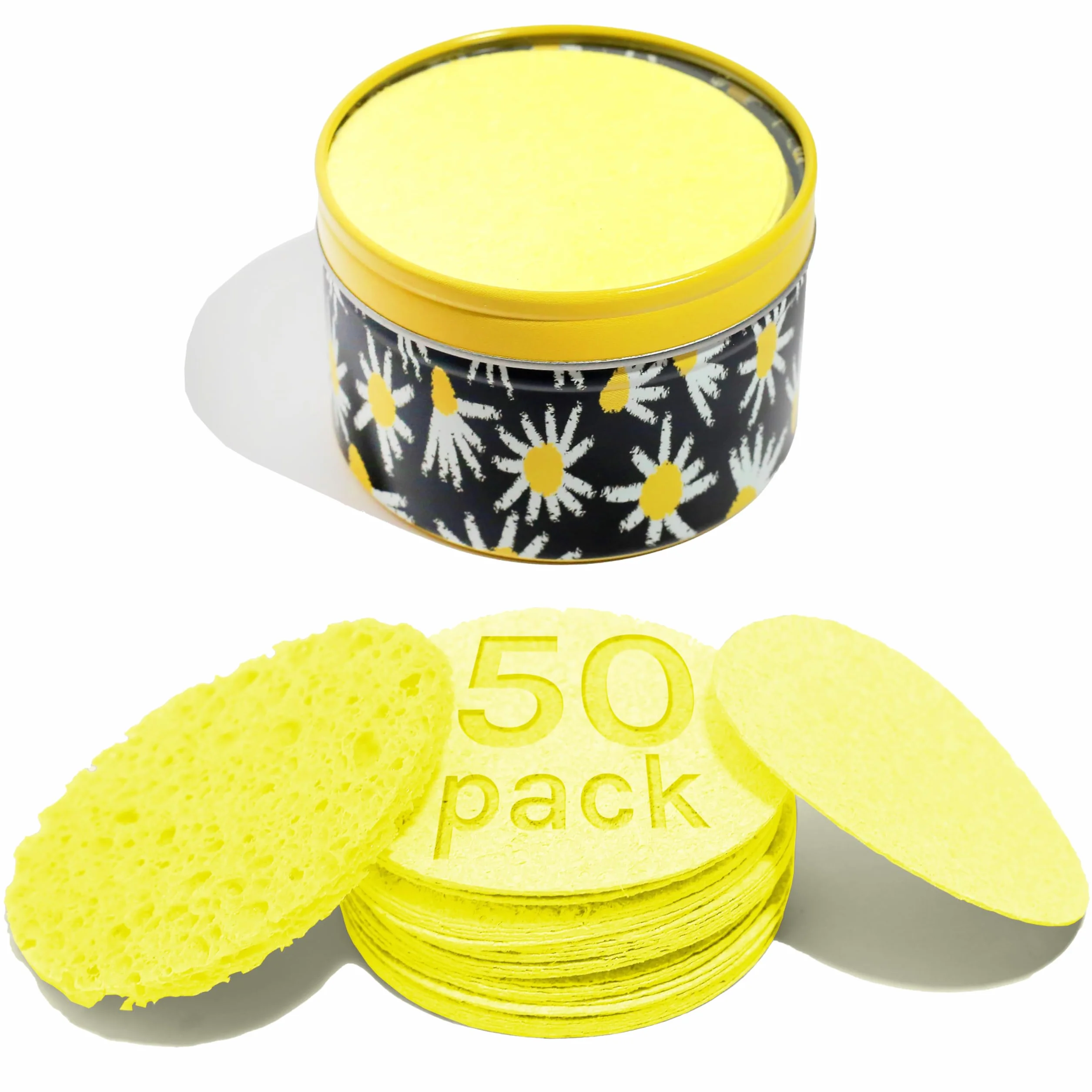 AOA Studio Lot de 50 éponges compressées pour le visage 100 % naturelles pour nettoyage du visage, masque exfoliant, enlever le maquillage, les peaux mortes et la saleté (jaune, 50 pièces)