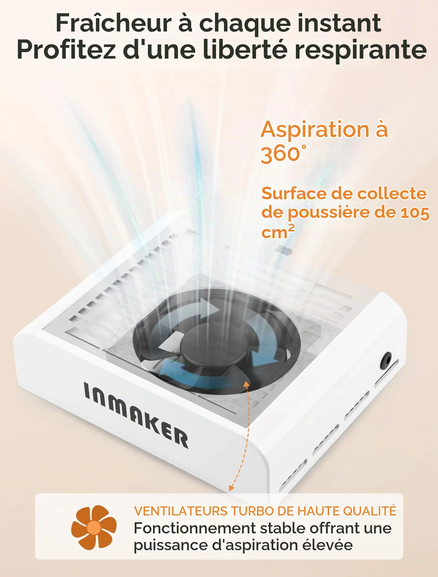INMAKER Aspirateur Ongles Professionnelle Avec 2 Filtre Remplaçable | 60W Aspirateur Ongle Manucure pour Nail Art ou Salon, Blanc
