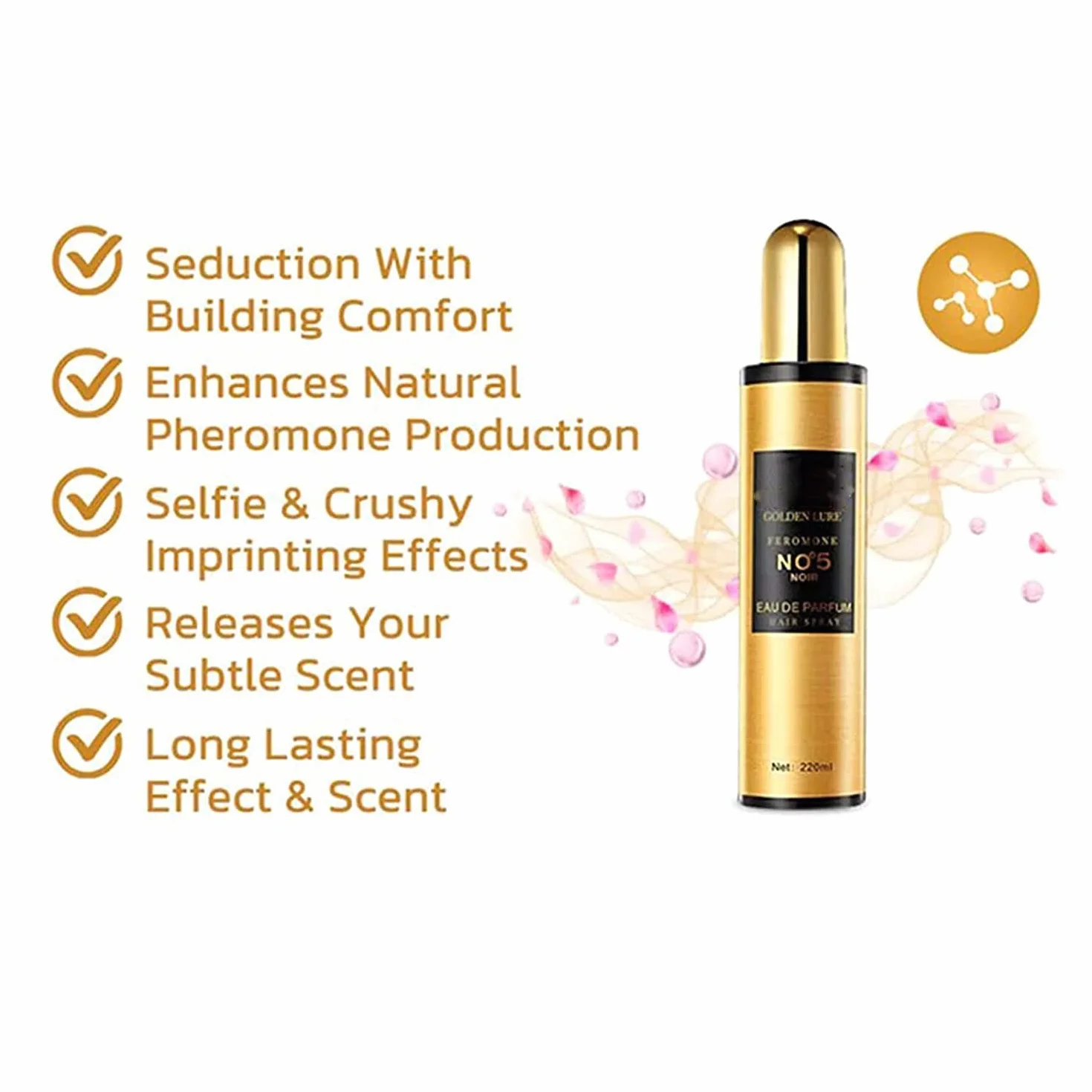 L'UODAIS Golden Lure Feromone Hair Spray Perfume Oil Long Lasting Pheromone Hair Oil (Black+Gold)
