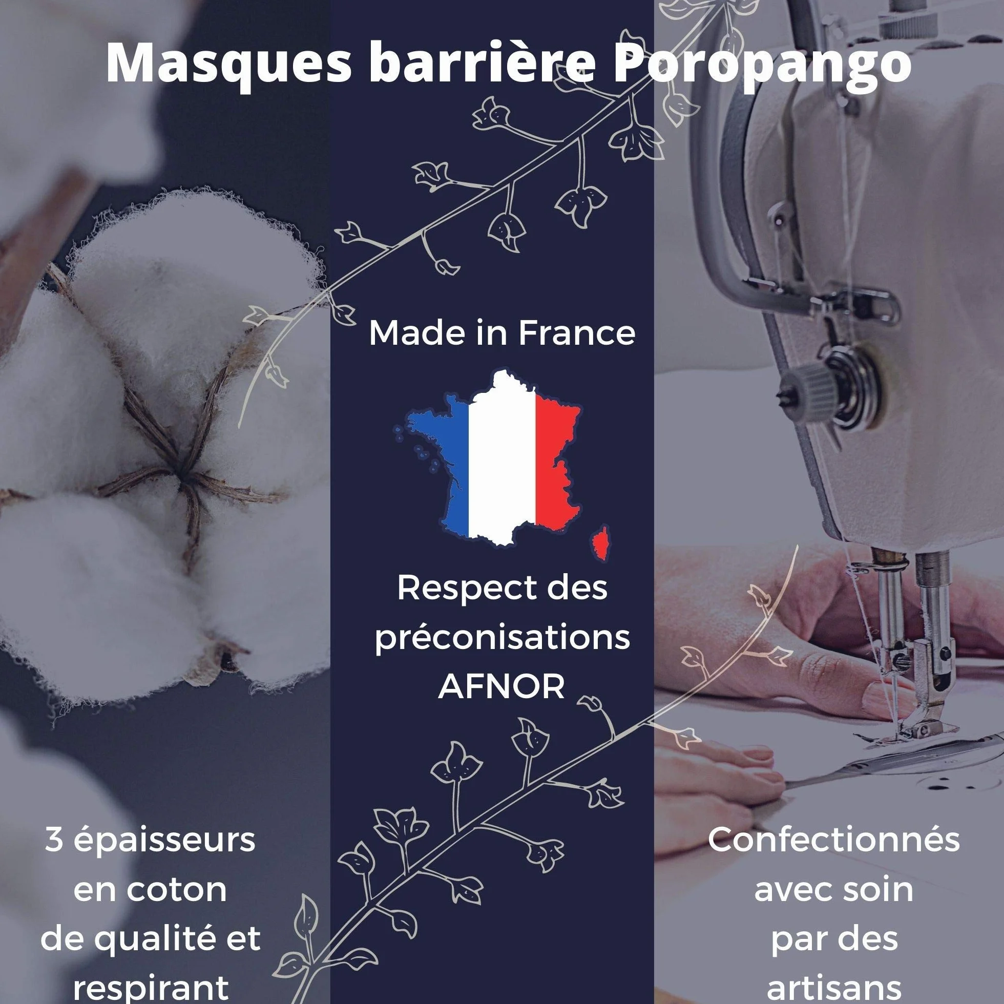 Masque en tissu 100% Coton Lavable Fabriqué en France - Modèle AFNOR
