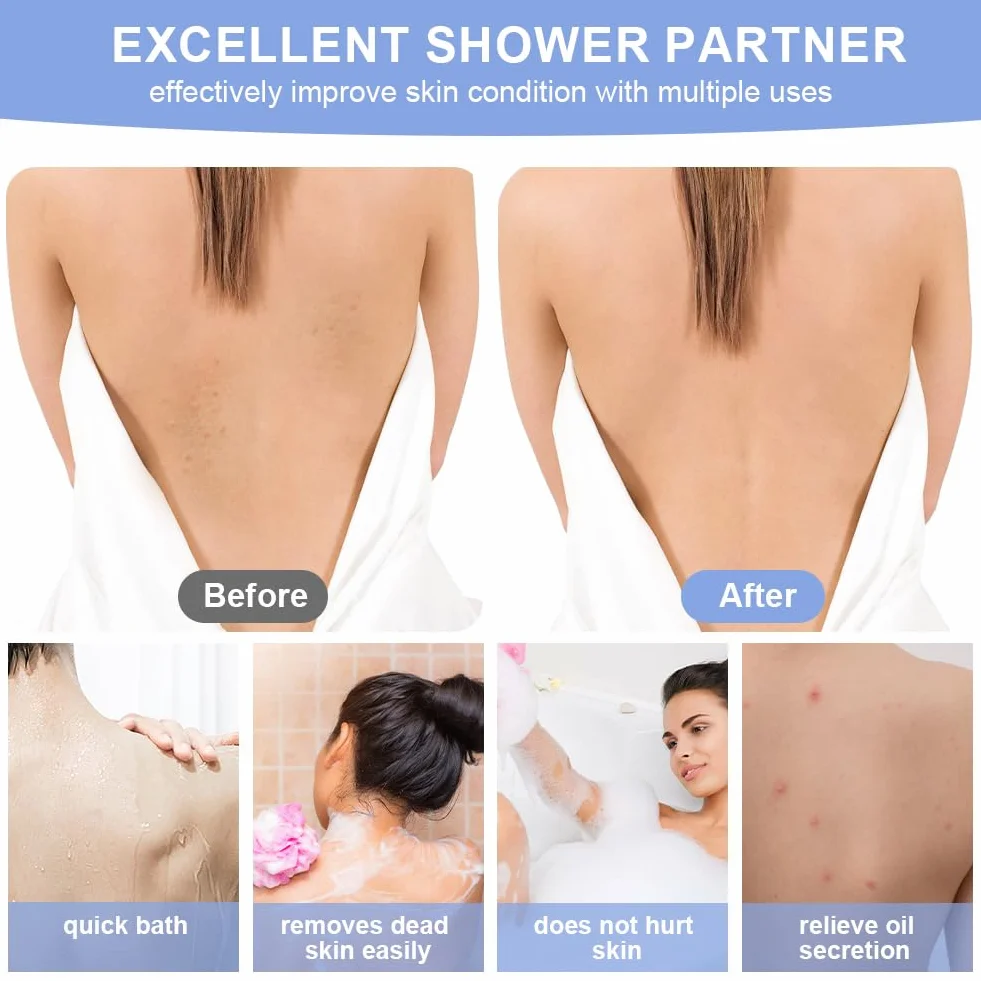 Gant de Toilette Exfoliant Double Face avec Poignées Gommage du Dos pour la Douche Homme Femme Bleu Océan