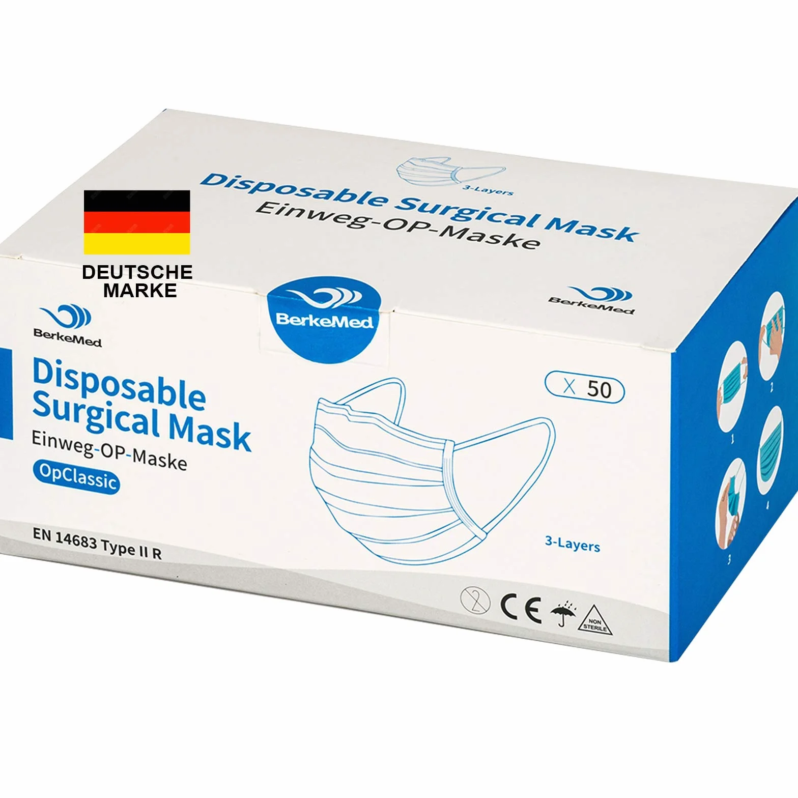 Masque chirurgical jetable EN 14683 type IIR 50 pièces Filtre ≥99%