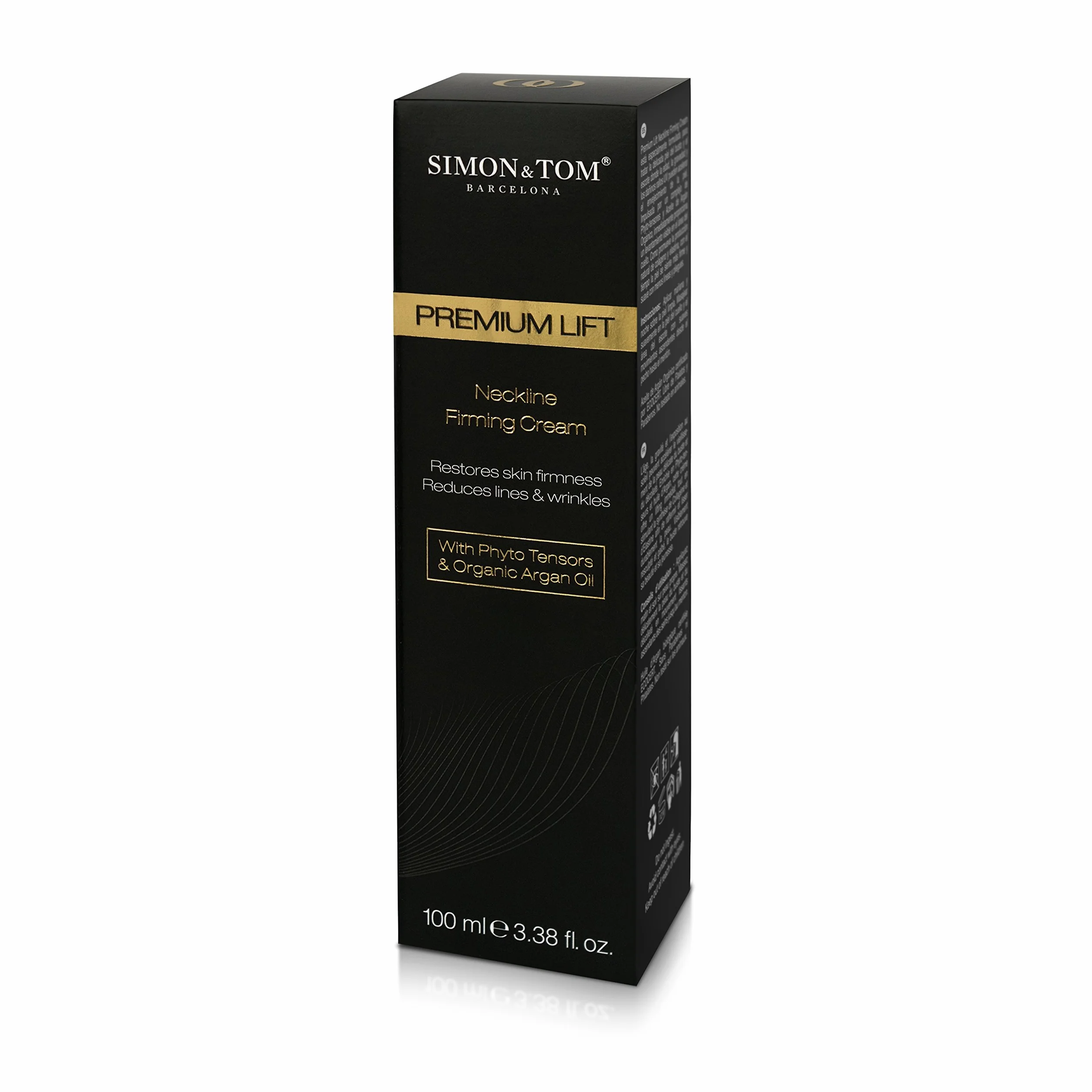 Simon&Tom Premium Lift, Crème Hydratante Raffermissante Cou et Décolleté, Effet Lifting Immédiat, Peau lisse anti-rides, Complexe Phyto Tenseur, Avec huile d'Argan Bio, 100ml