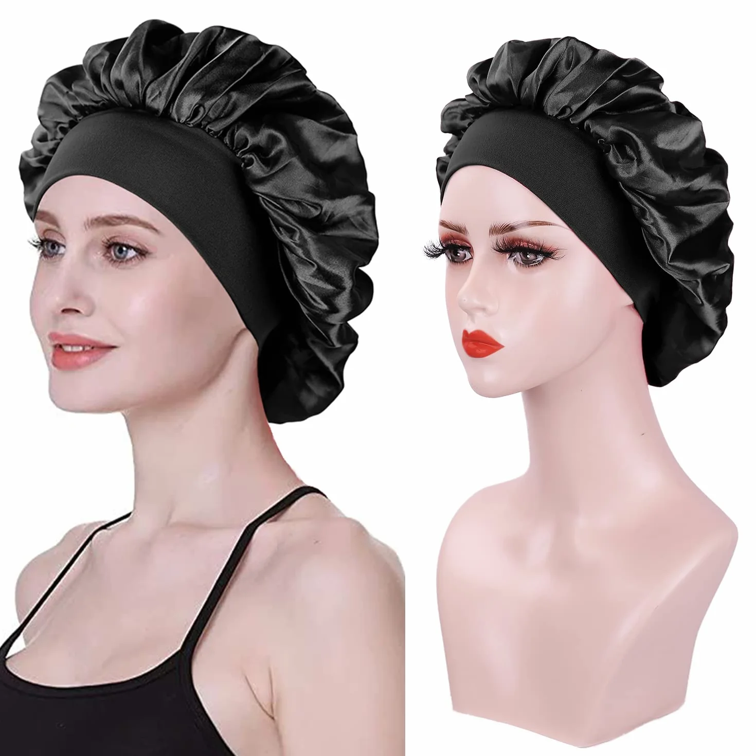 Bonnet en Soie pour Femme, 2 Pieces Satin Cheveux Nuit