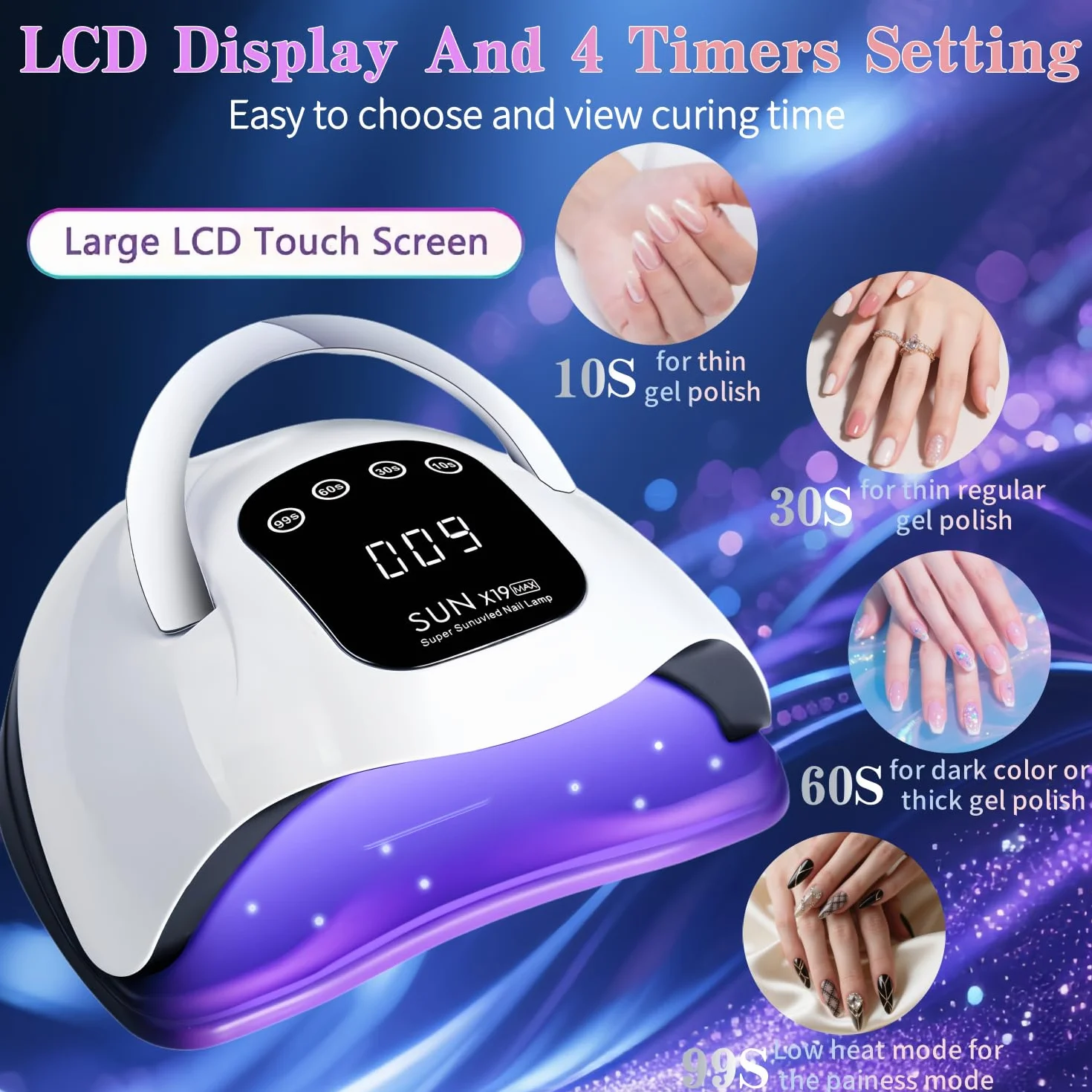 Lampe à Ongles UV LED 320W avec 72 Perles, Séchoir à Vernis Gel avec Capteur Automatique & 4 Minuteries, Professionnel pour Ongles des Mains et Pieds