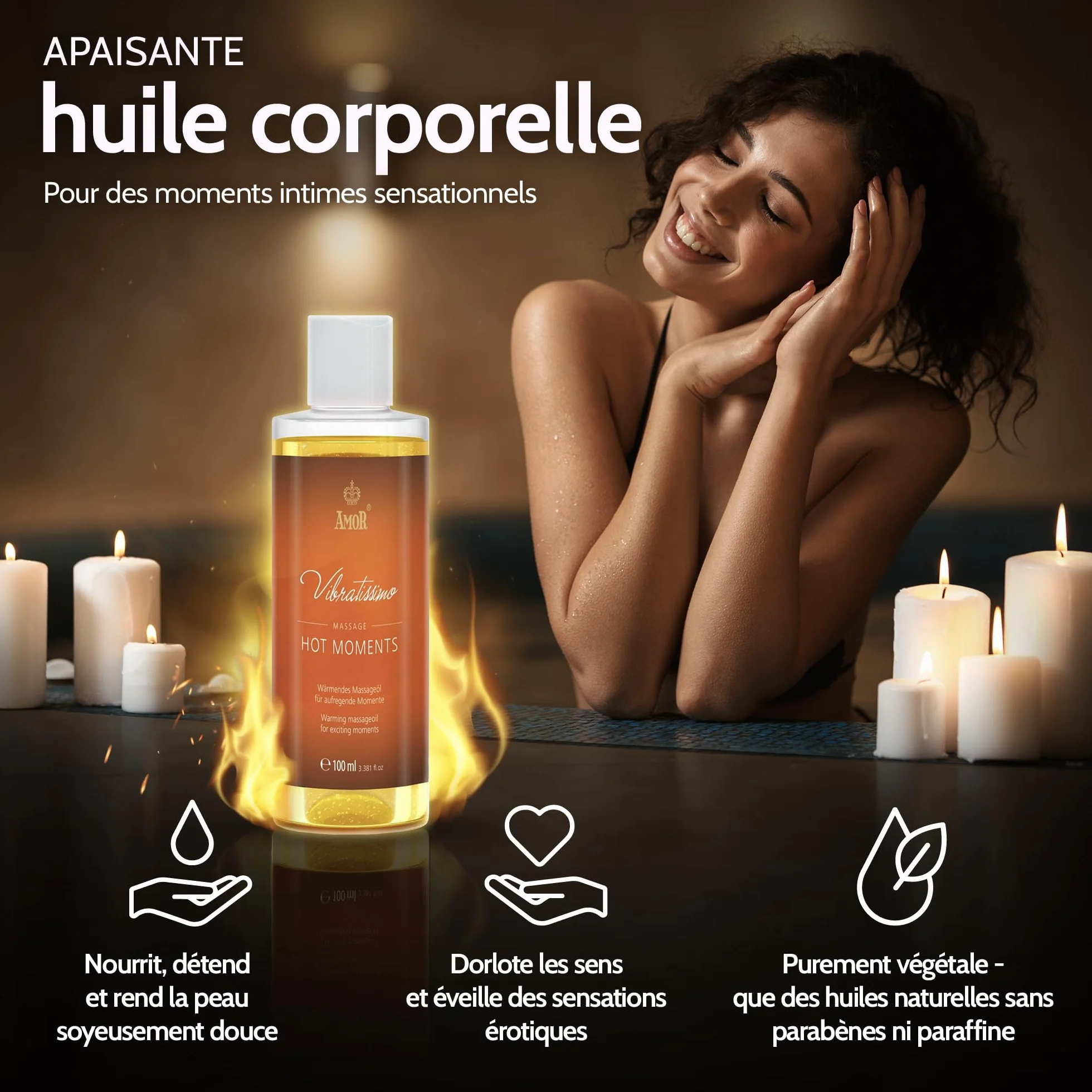 Vibratissimo Hot Moments huile de massage chauffante et apaisante 100 ml