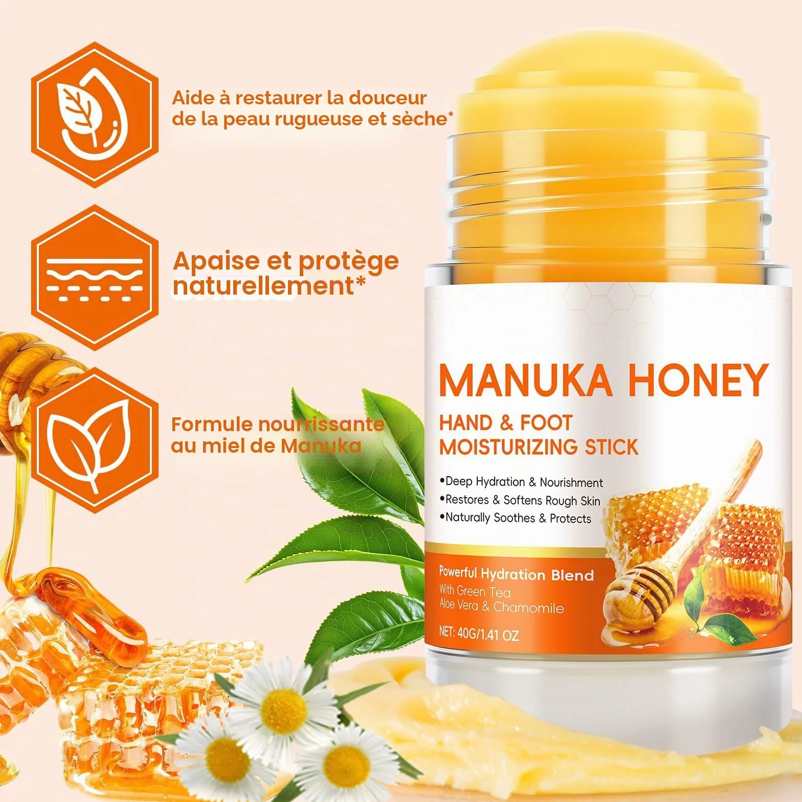 Manuka Miel Crème pour Talons et Coudes Soin Hydratant Exfoliant Peaux Sèches Craquelées 40g
