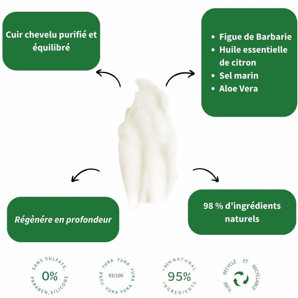 Shaeri – Pure Scrub Détoxifiant Cuir Chevelu & Corps – Gommage Naturel 2-en-1 – Figue de Barbarie, Aloe Vera, Sel Marin, H.E. de Citron – Purifie & Rafraîchit – 98% Naturel, Made in France