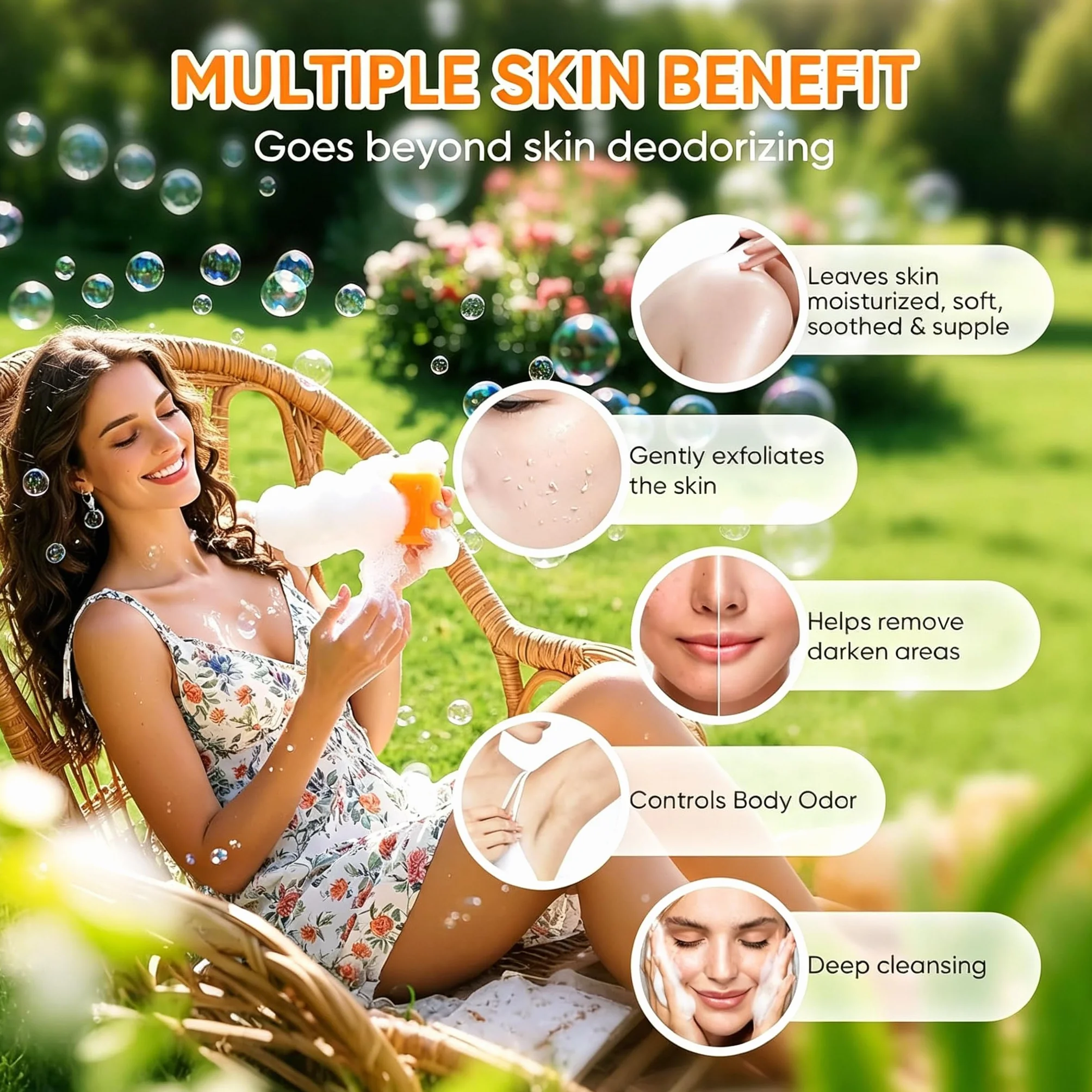 Savon au Kaki Extrait de Thé Vert Lot de 3 Désodorisant Fait Main Nettoyant Visage Corps