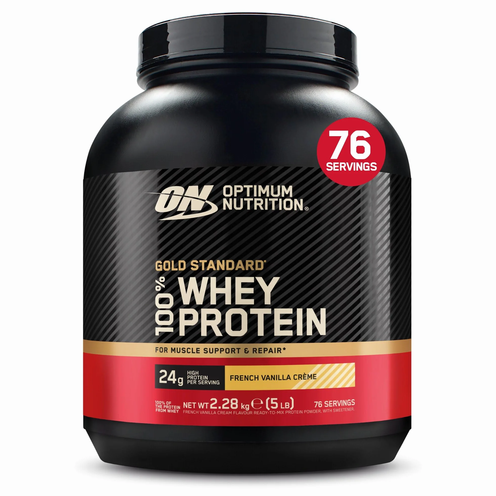 Optimum Nutrition Gold Standard 100% Whey Protéine Crème à la Vanille Française 2.28kg 76 Doses
