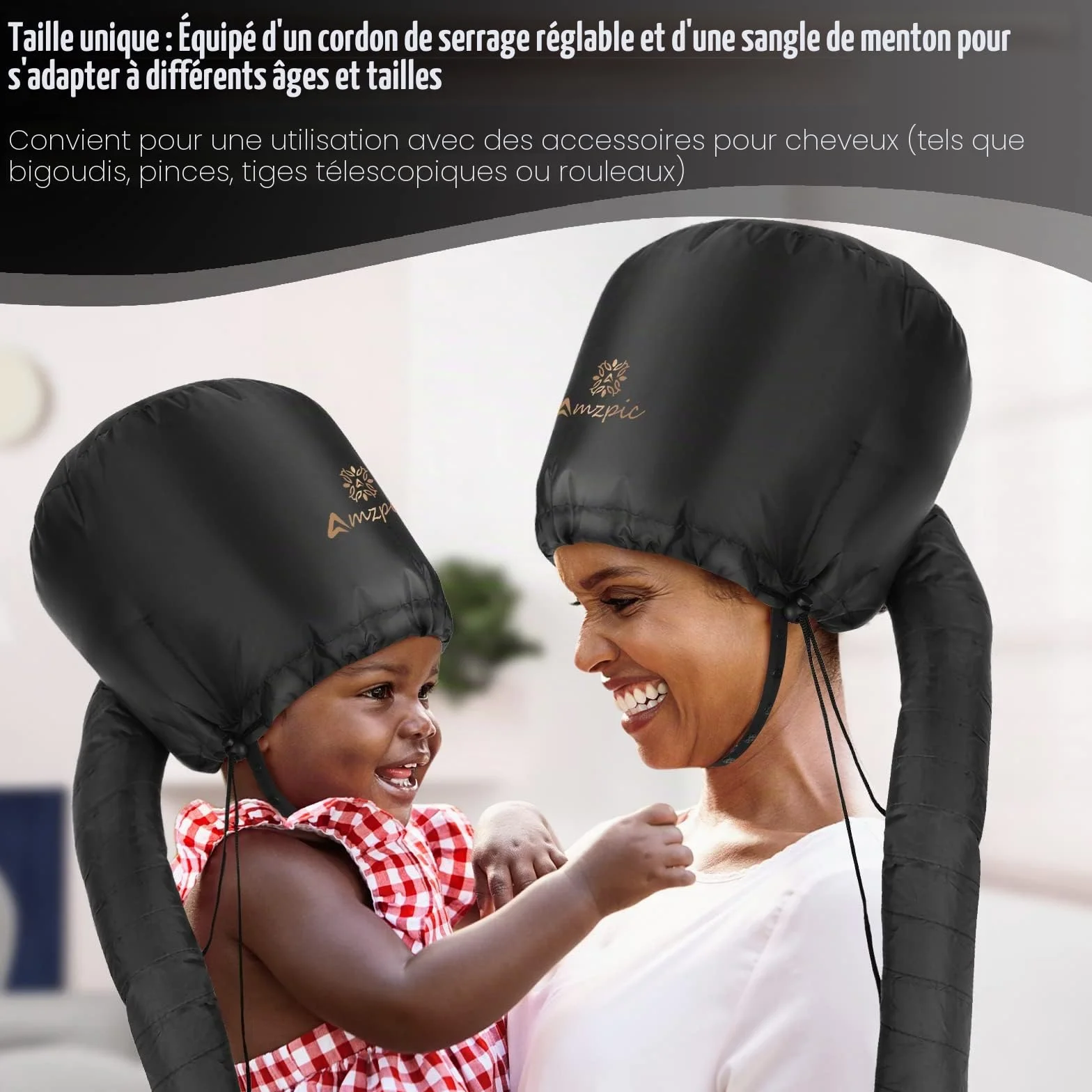 Fixation pour sèche-cheveux avec capuche, fixation douce et réglable pour sèche-cheveux extra large pour un séchage plus rapide à la maison, facile à utiliser pour le coiffage, le bouclage et
