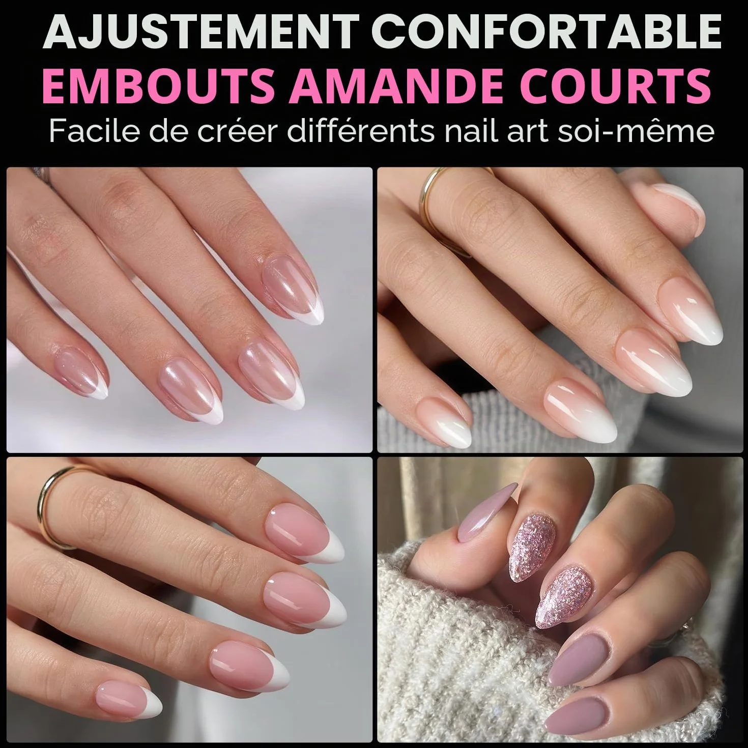 UNA GELLA Capsule Américaine Ongle Amande Court 216 Pièces 12 Tailles pour Extensions Acryliques DIY