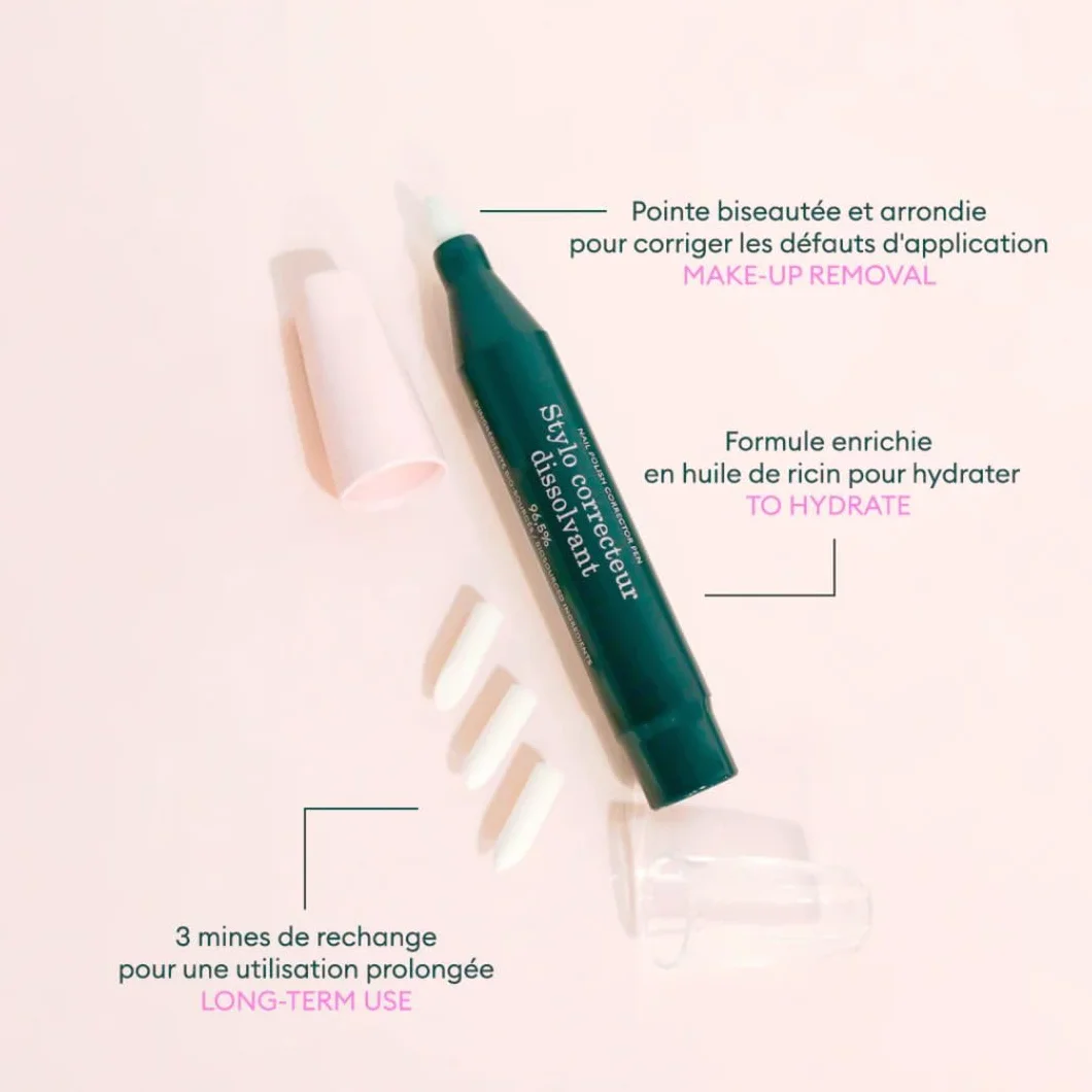 Manucurist Stylo Dissolvant Vernis à Ongles Green Flash + 3 Mines de Rechange Bio-Sourcé Sans Acétone