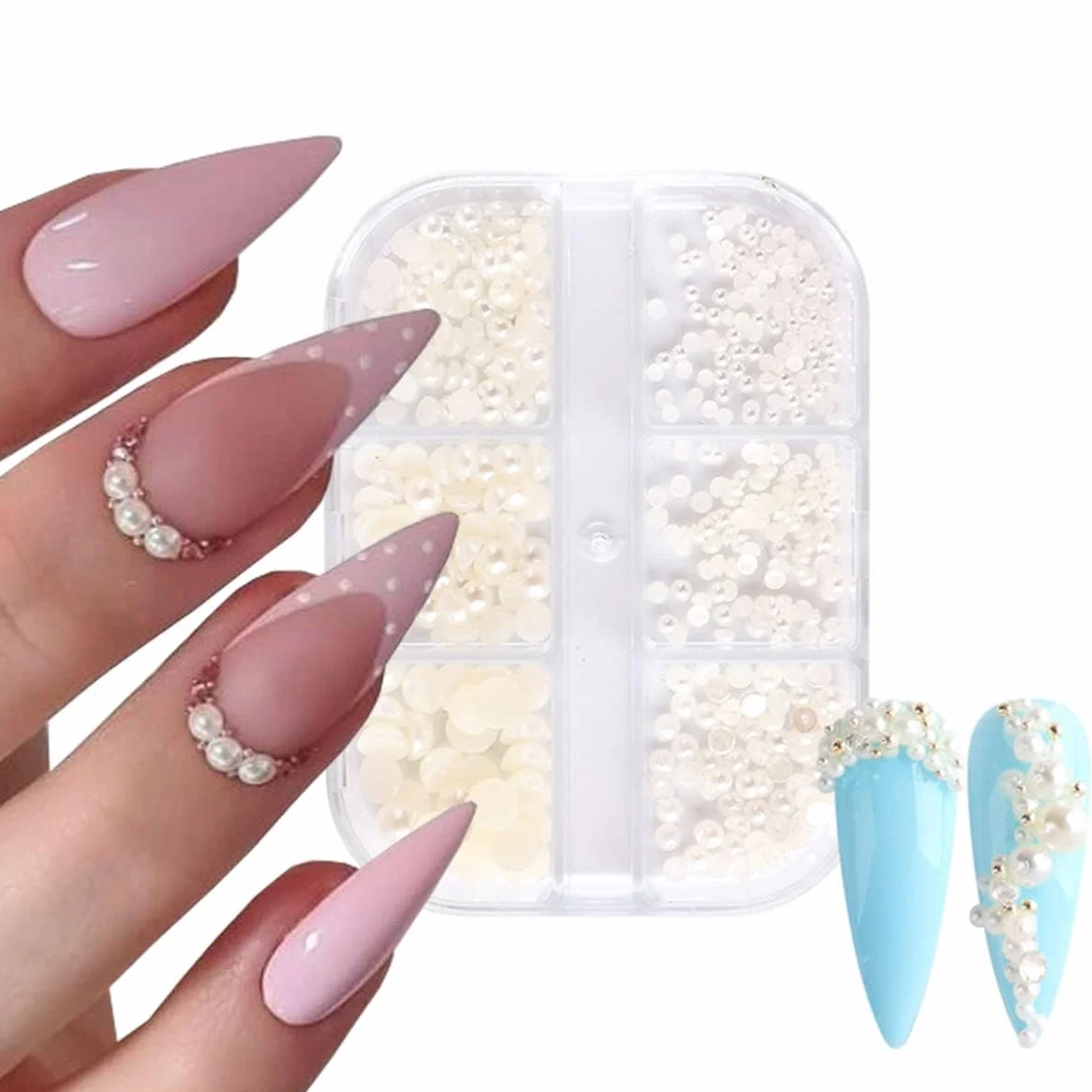 Blanc Perles Ongles Demi Rond Bijoux Nail Art Strass Accessoires Or Argent Mini