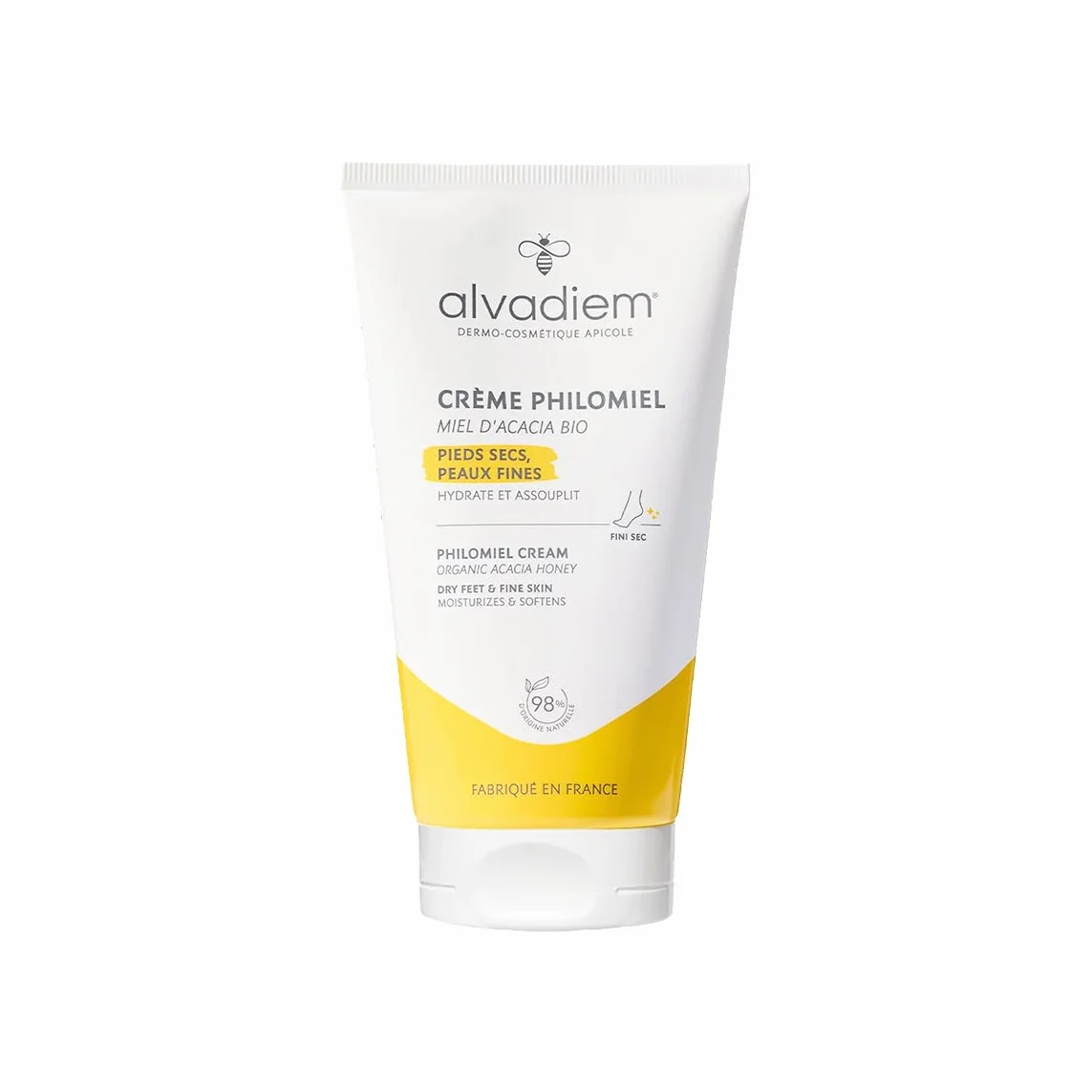 Alvadiem Crème Philomiel Pieds Secs Talons Rugueux Hydrate Adoucit Répare Callosités Miel d'Acacia Bio Gelée Royale Karité 150 ml