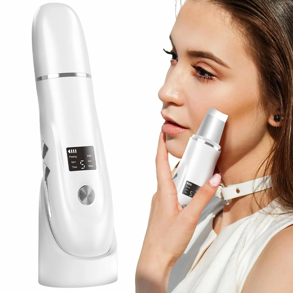 Pinkiou Épurateur de Peau, Blanc | Spatule Point Noir, 4 modes, Nettoyage en profondeur des pores, Grattoir portable, Station de Charge Type-C