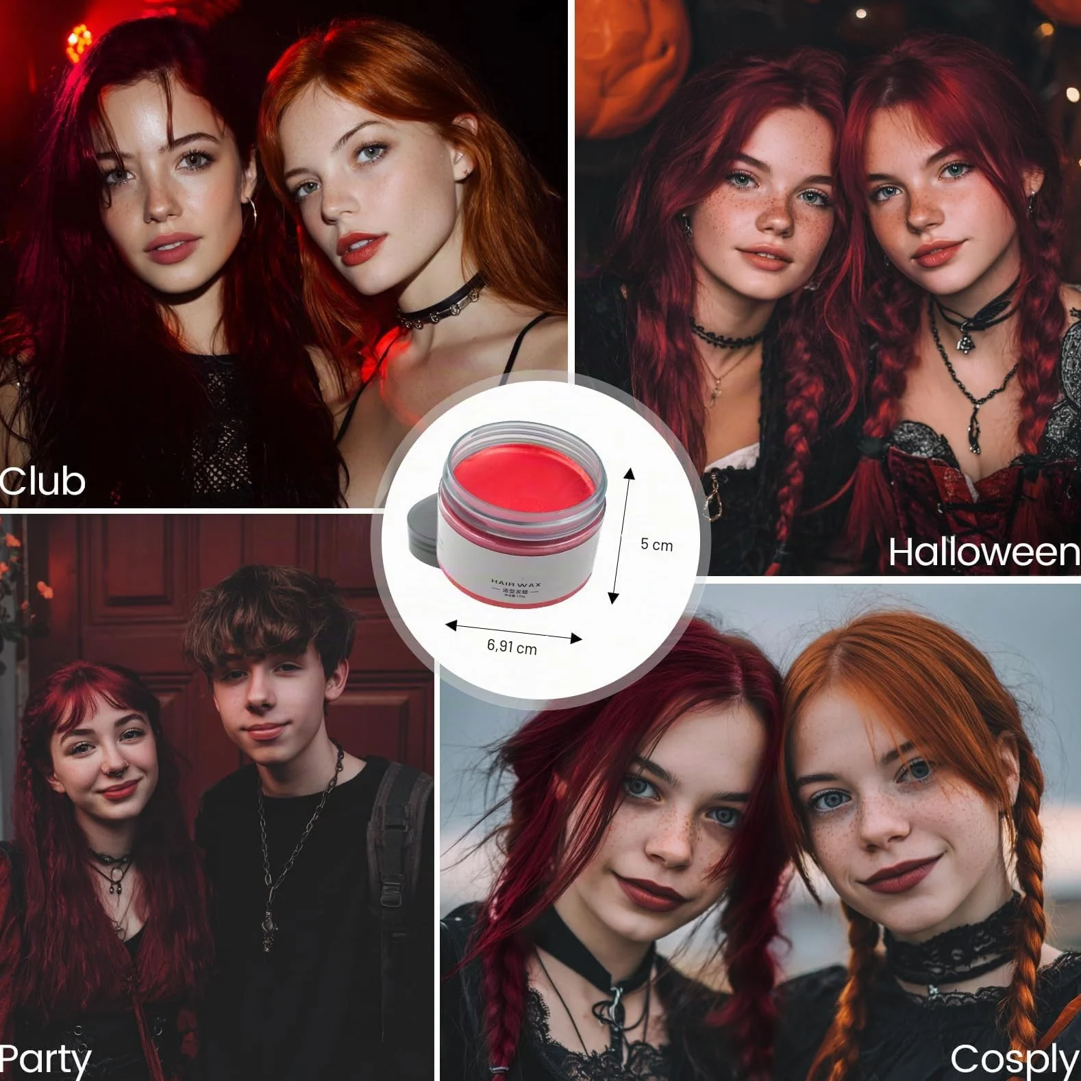 Cire Colorante Temporaire Cheveux 4.23 oz Rouge Facile À Laver Cosplay Adulte