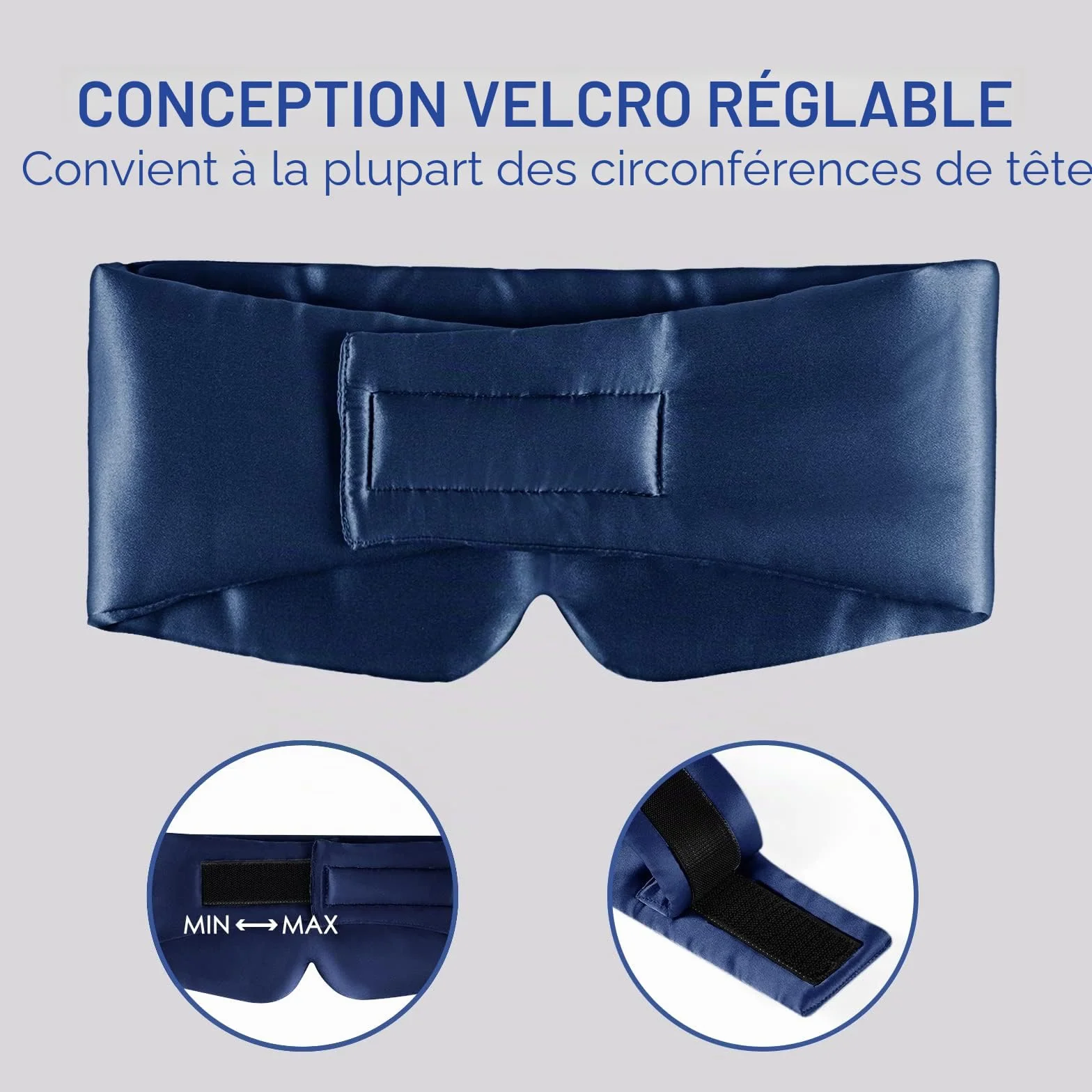Masque de sommeil 100% soie de mûrier OLESILK avec bandeau réglable Bleu Marine