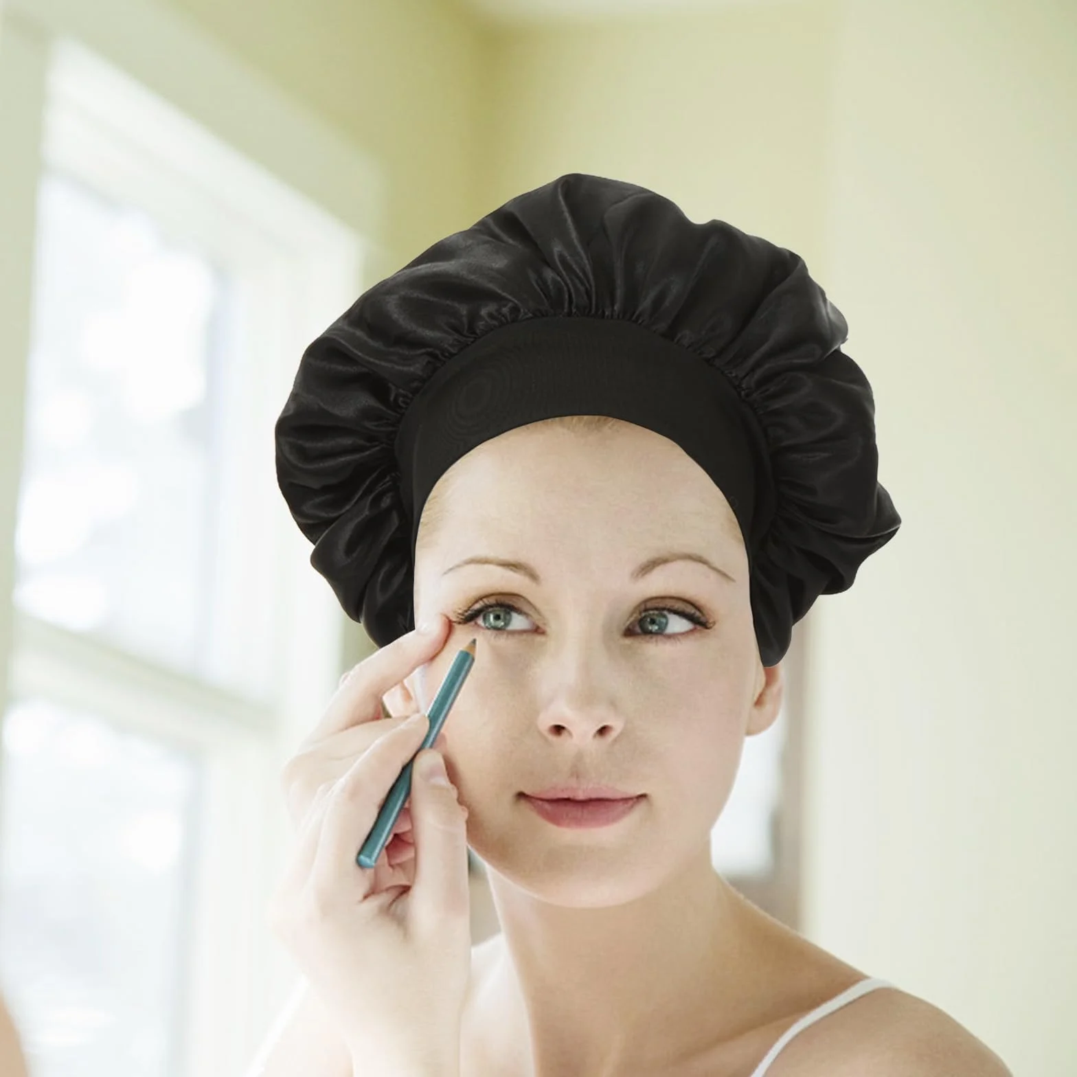 Lot de 2 Bonnets de Nuit en Soie - pour la Nuit - pour la Nuit - pour protéger Les Cheveux - Bonnet de Sommeil en Satin - Bonnet de Sommeil pour Dormir - Noir