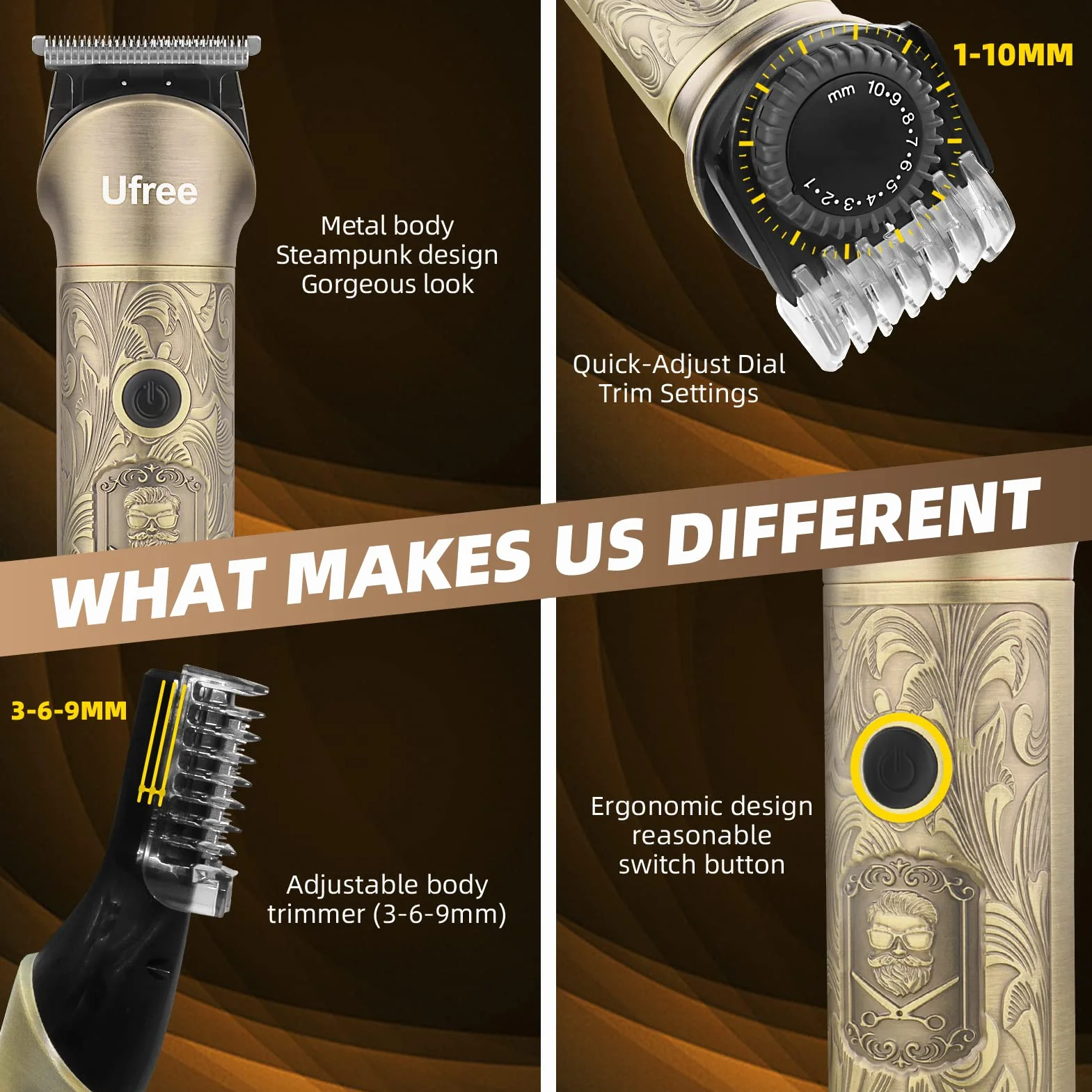 Ufree Tondeuse à barbe électrique sans fil, kit de toilettage réglable pour moustache