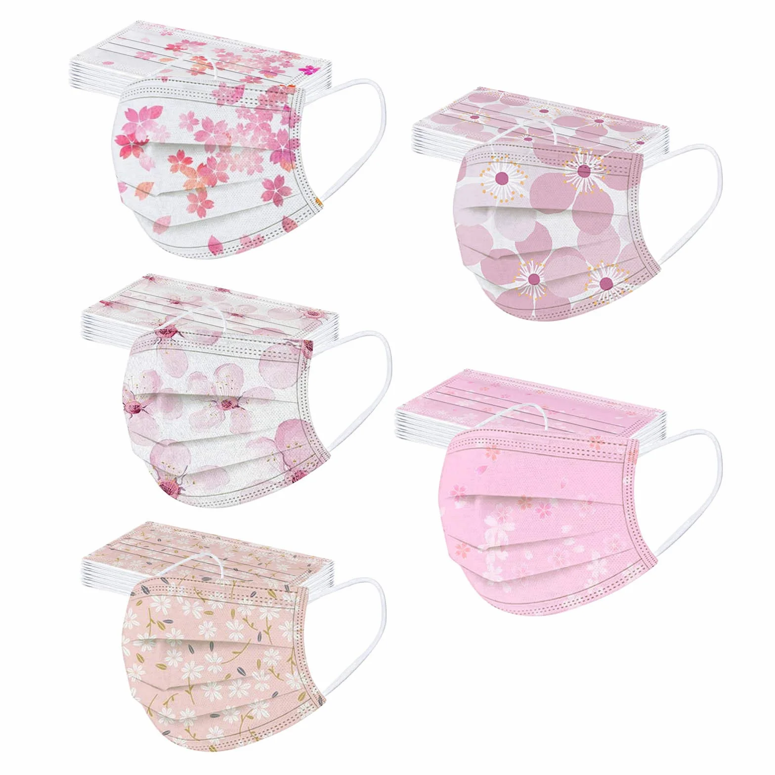Masque Tissu Non-tissé 3 Plis Adulte 50 Pièces Antipoussière Respirant