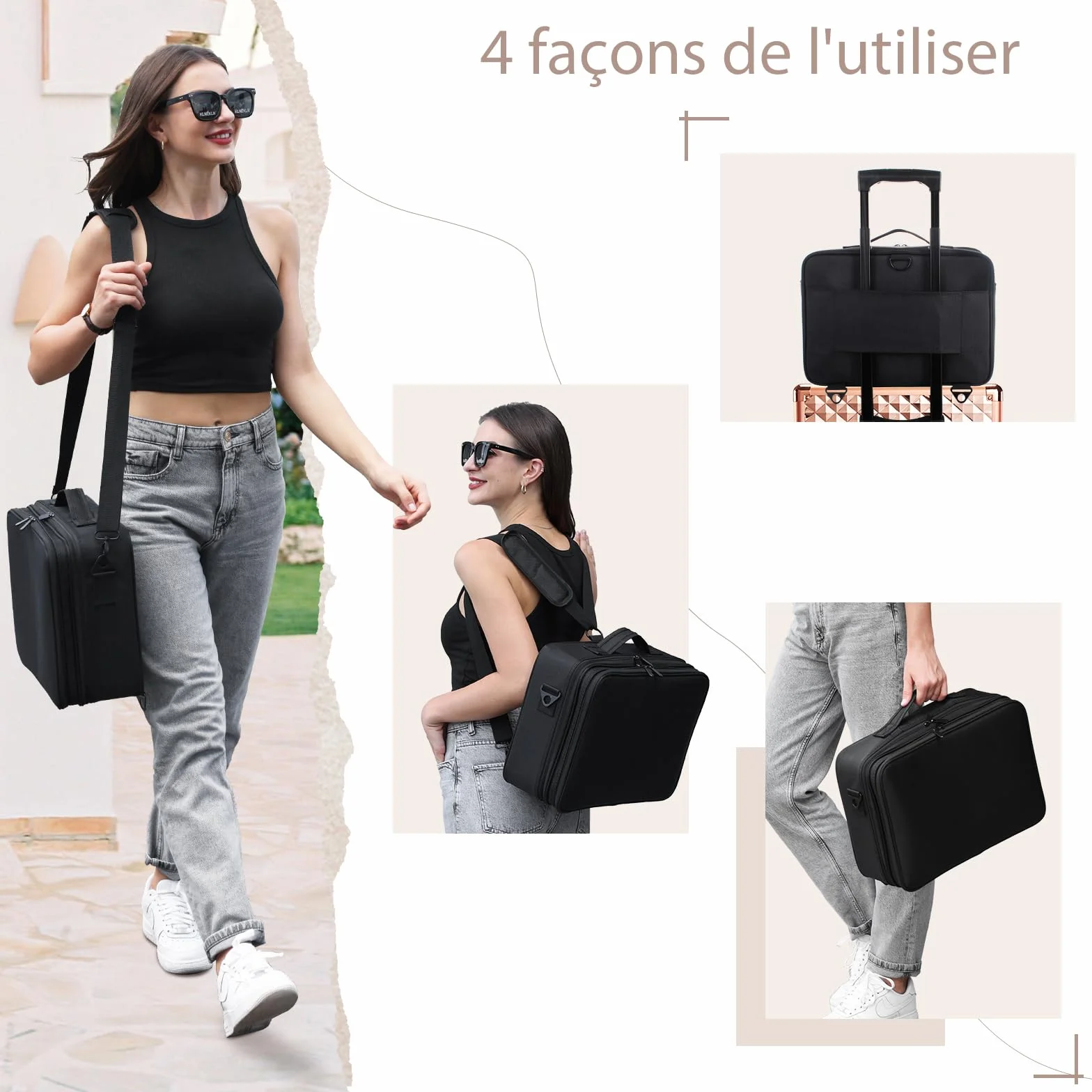 Trousse Maquillage Professionnel Grande Sac de Maquillage Femme Noir foncé