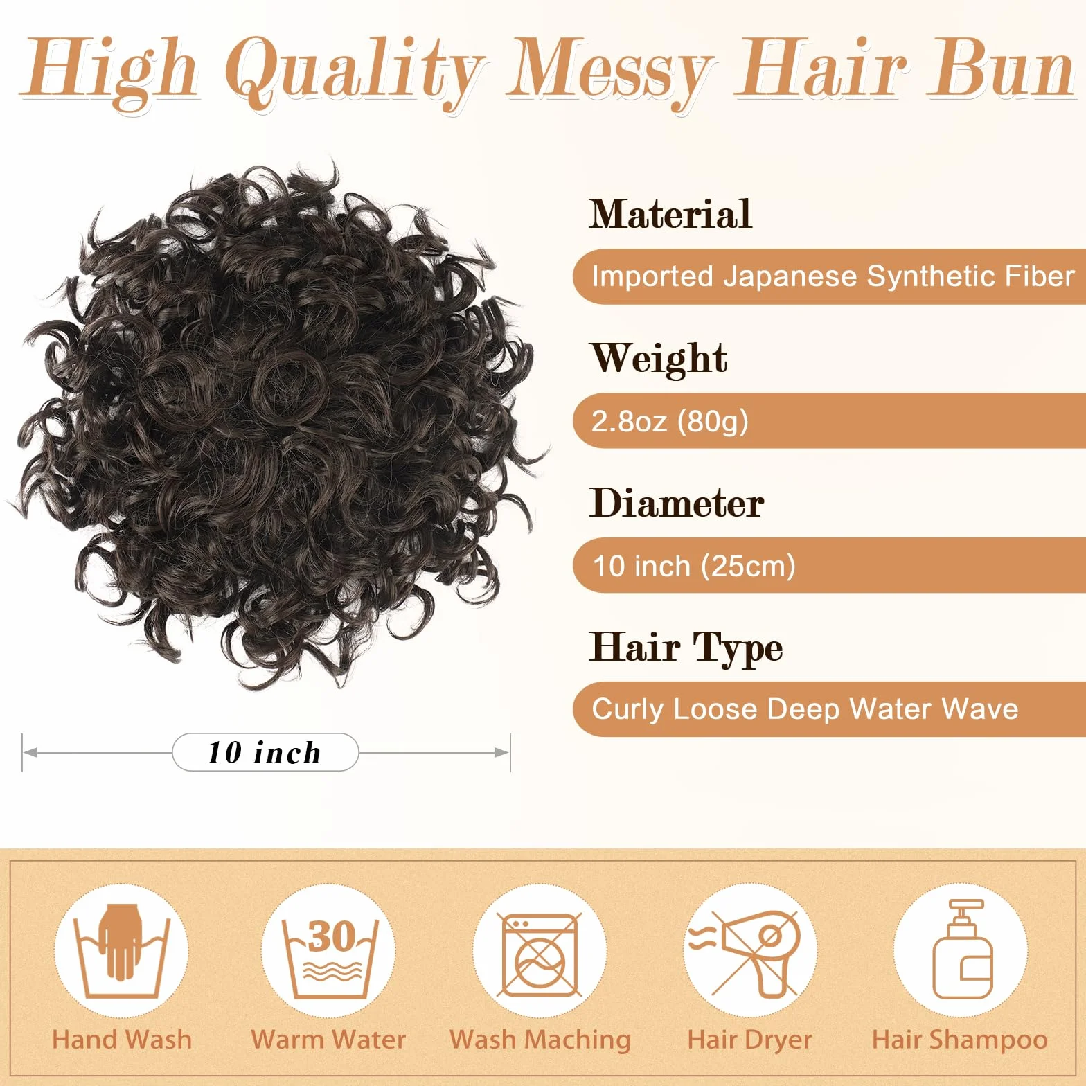 RUWISS Chignon Postiche Cheveux Grande Postiches Bouclés Ondulés Naturel Synthétique Chouchou Postiche de Cheval Chignon Elastique Cordon de Serrage pour Femmes Fille (80g Noir Marron)