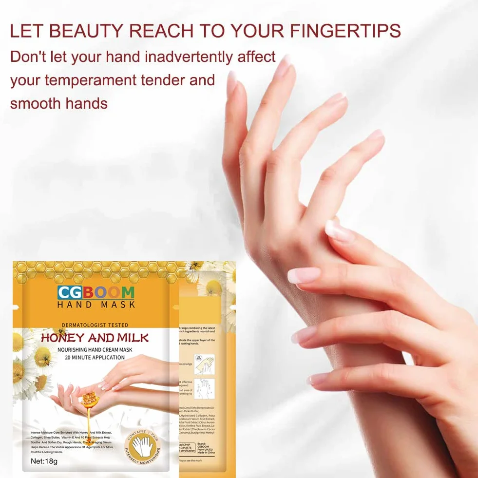 Masques hydratants exfoliants mains lait miel - Gants nourrissants peau sèche craquelée