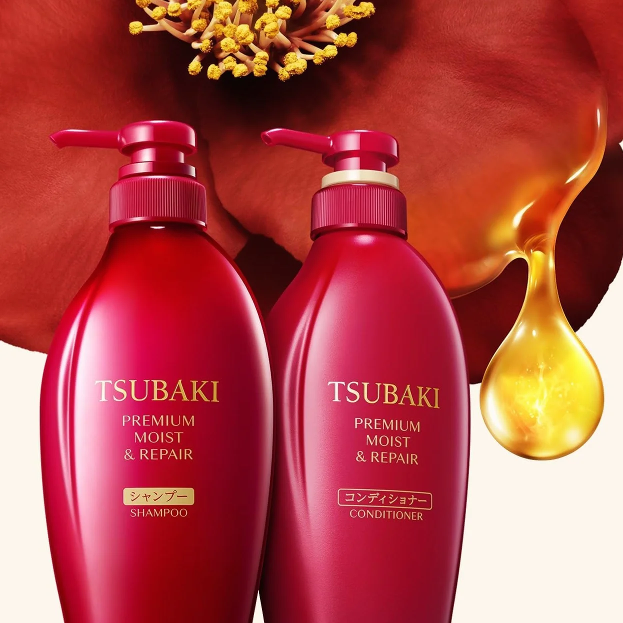 Tsubaki Premium Shampooing et Après-Shampooing Moist & Repair – Duo Pompe 450ml + 450ml