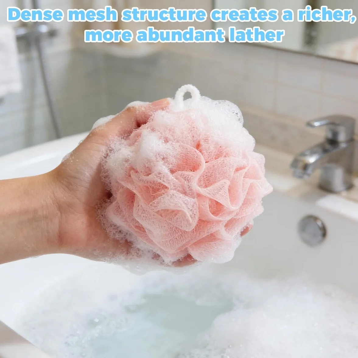 Maille Moussante Fleur de Douche Lavable 6 Pièces 40 g Éponge de Douche aux Belles Couleur