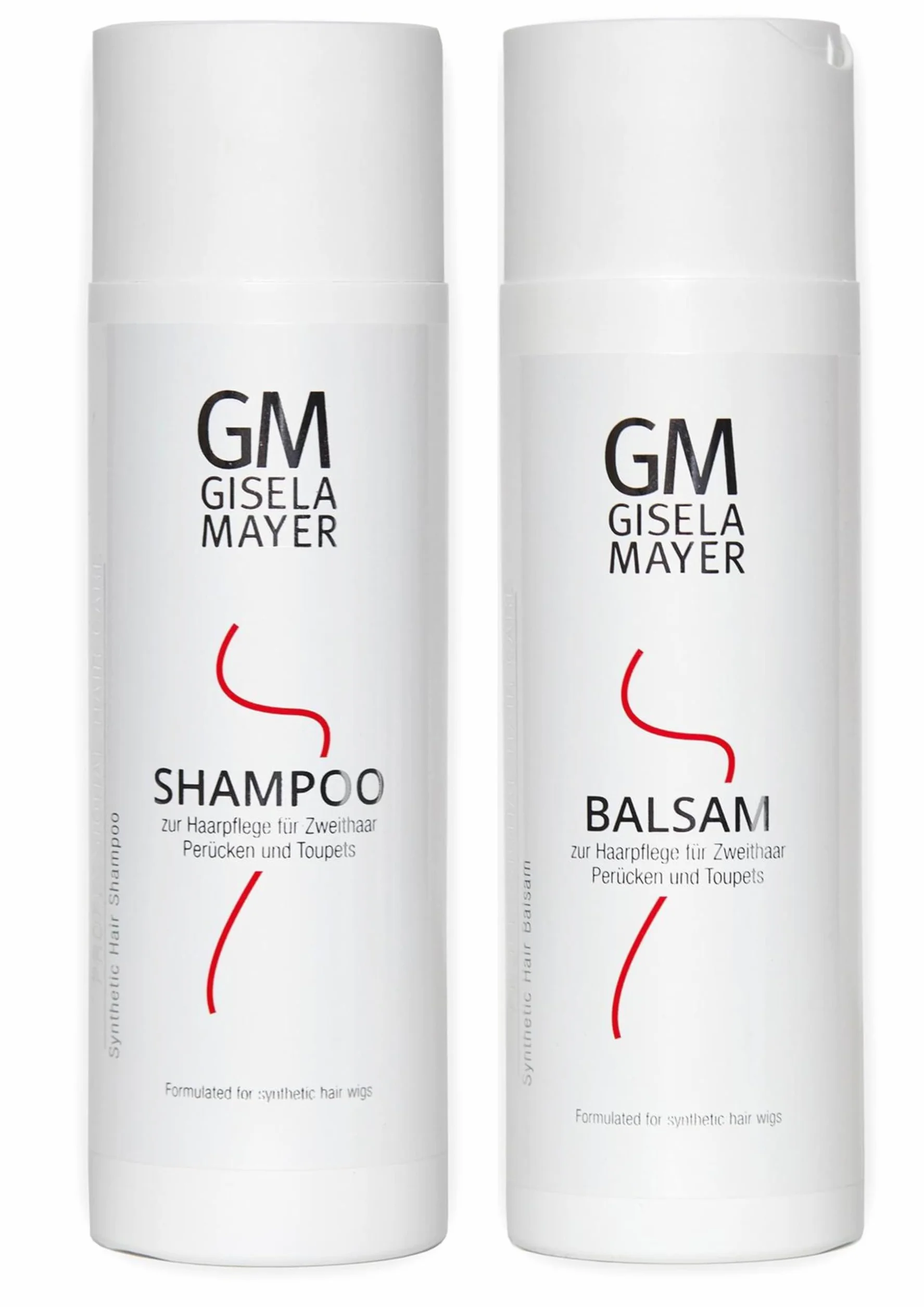 Gisela Mayer Kit d'entretien pour perruques synthétiques | Shampoing 200 ml + baume 200 ml | Soin pour perruques synthétiques, postiches, extensions | Anti-frisottis, brillance & facile à démêler |
