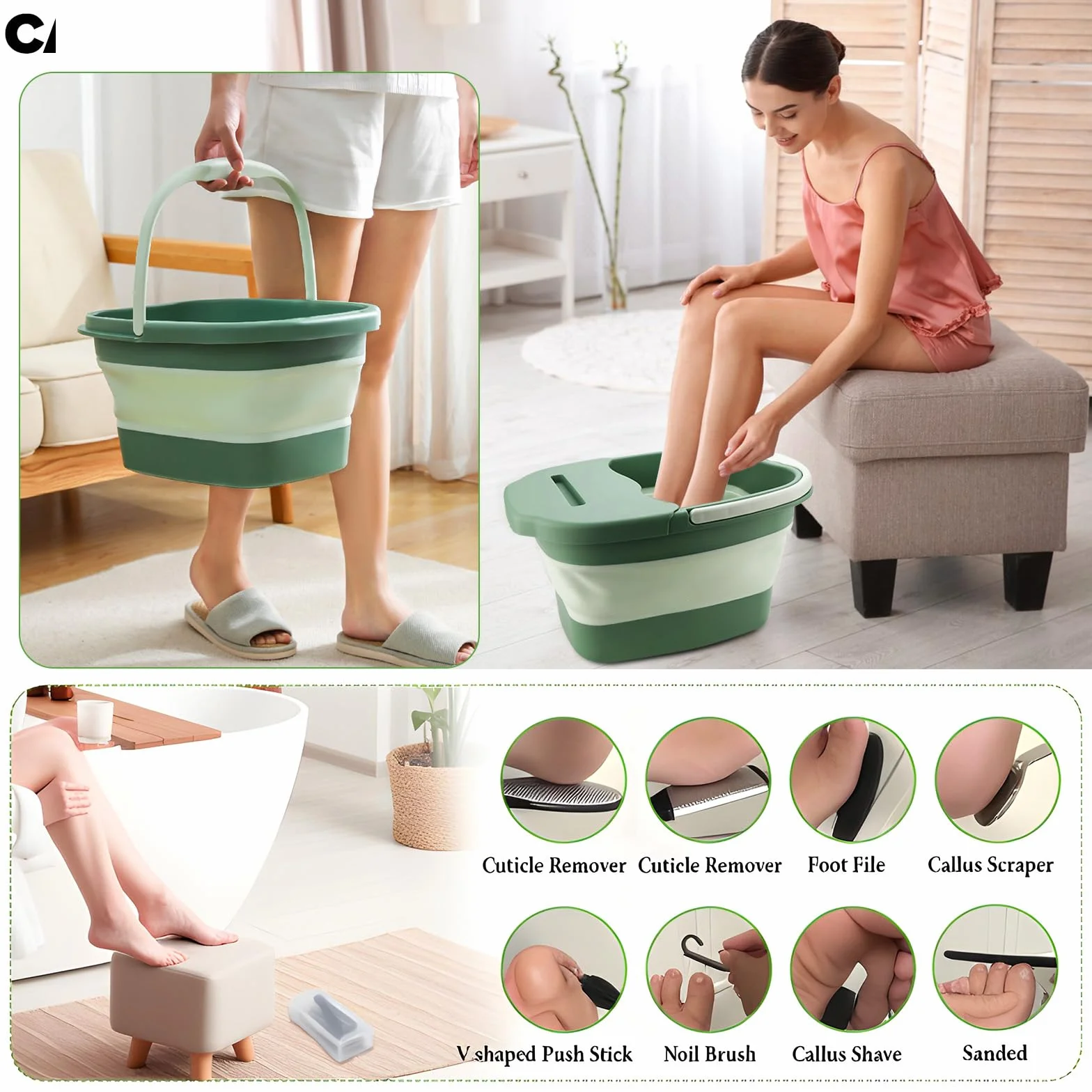 Baignoire pliable 10 en 1 avec fonction massage, limes à pieds en acier inoxydable et râpe pour callosités, bain de pieds pour pédicure professionnelle, bain de pieds bouillonnant pour soulager