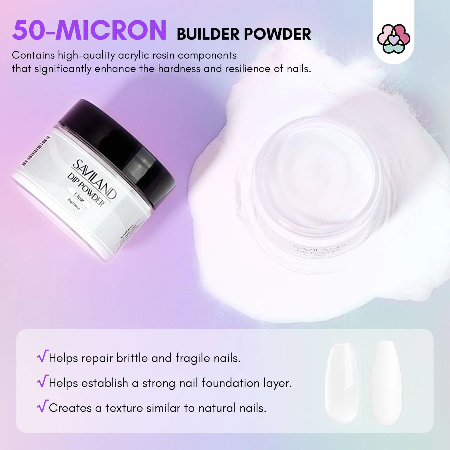 Saviland Kit de Trempage pour Manucure Blanc Clair Dip Powder Séchage Rapide 7ml Professionnel Dipping Vernis Poudre Limer Ongle Pinceau Réparation Ongles