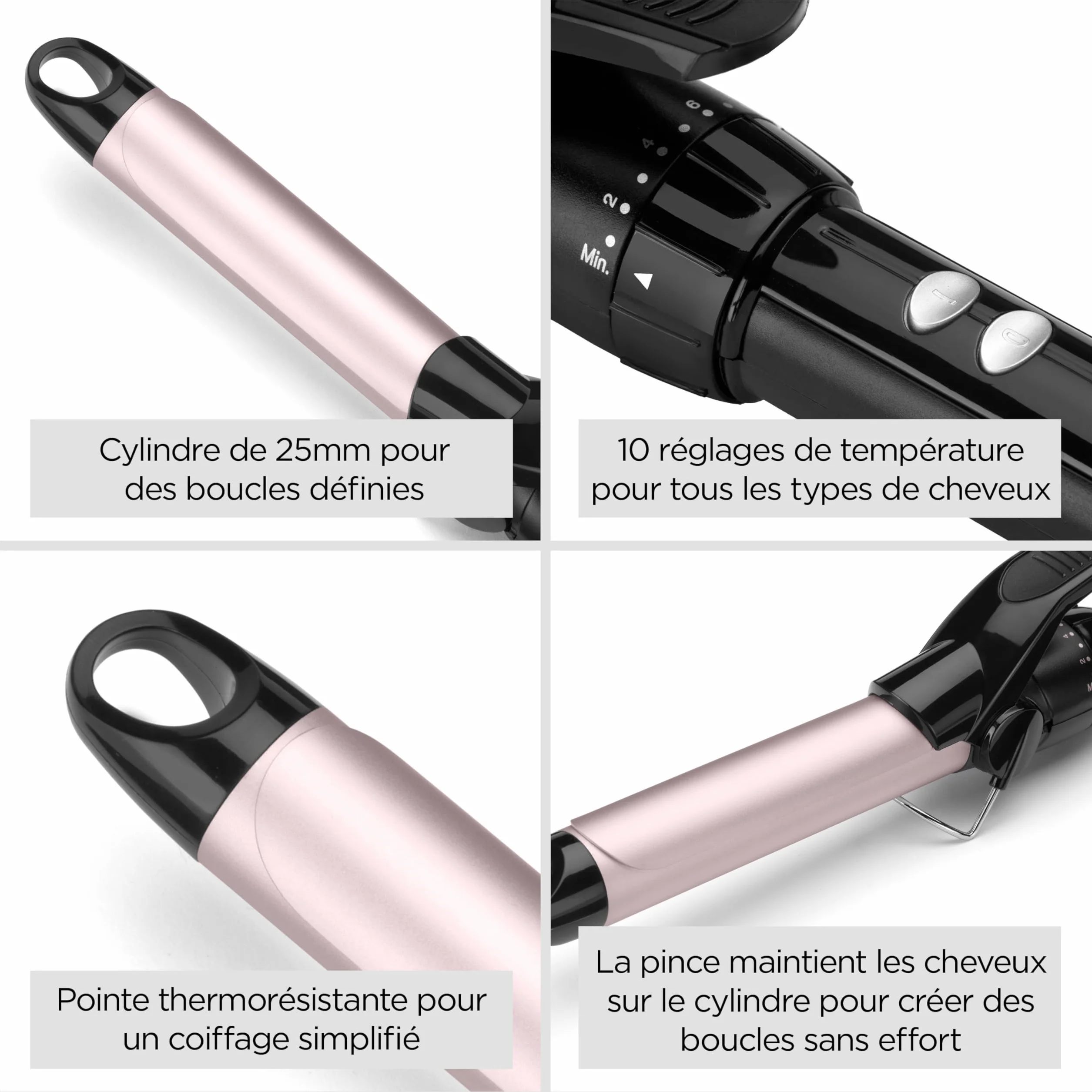 BaByliss C325E Boucleur à pince 25 mm Curling Tong Professionnel Noir et Rose