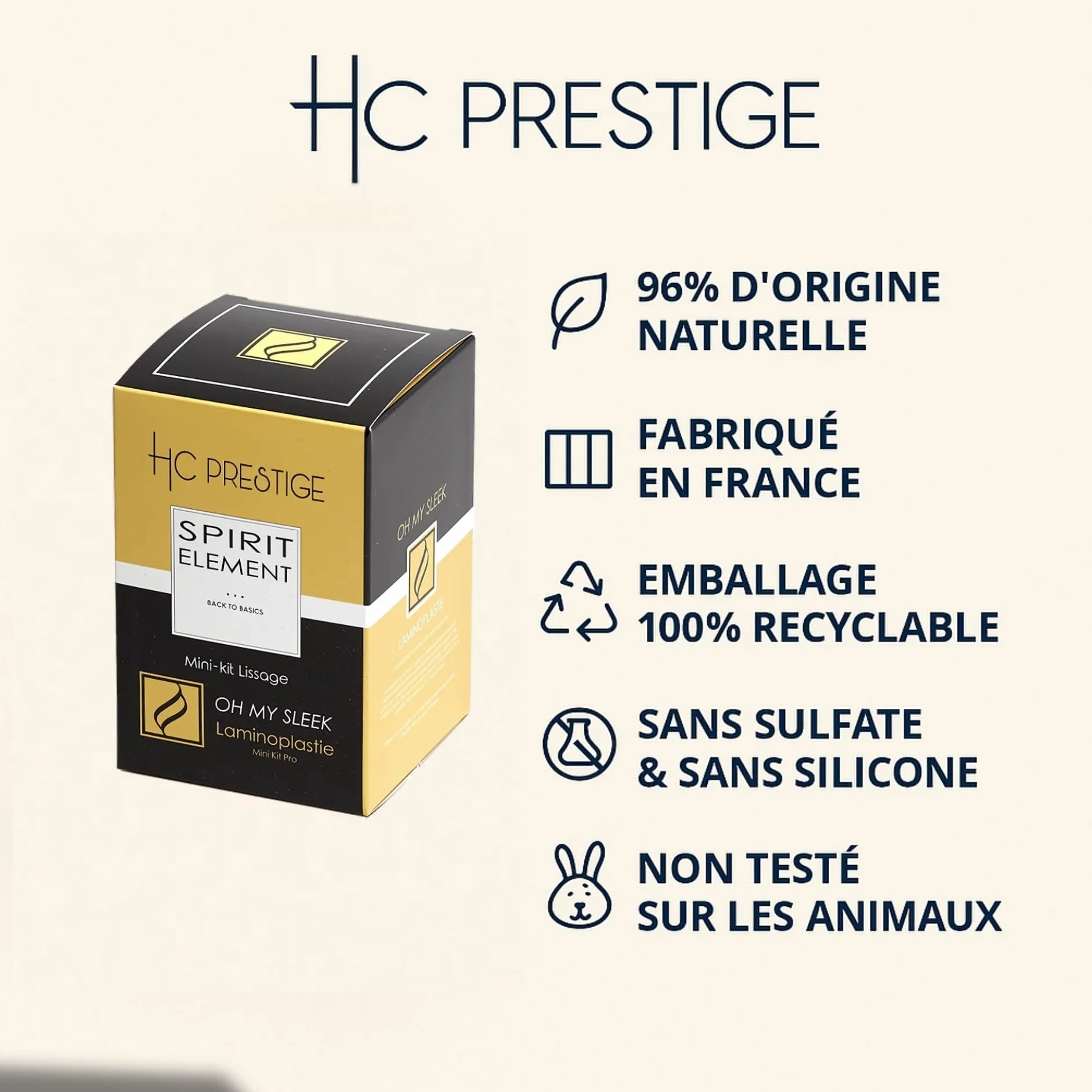 HC Prestige Kit Laminoplastie Oh My Sleek Lissage Pro Sans Fumée 4x100ml Kératine, Collagène, Protéines de Soie Sans Formol ni Acide Thio Made in France