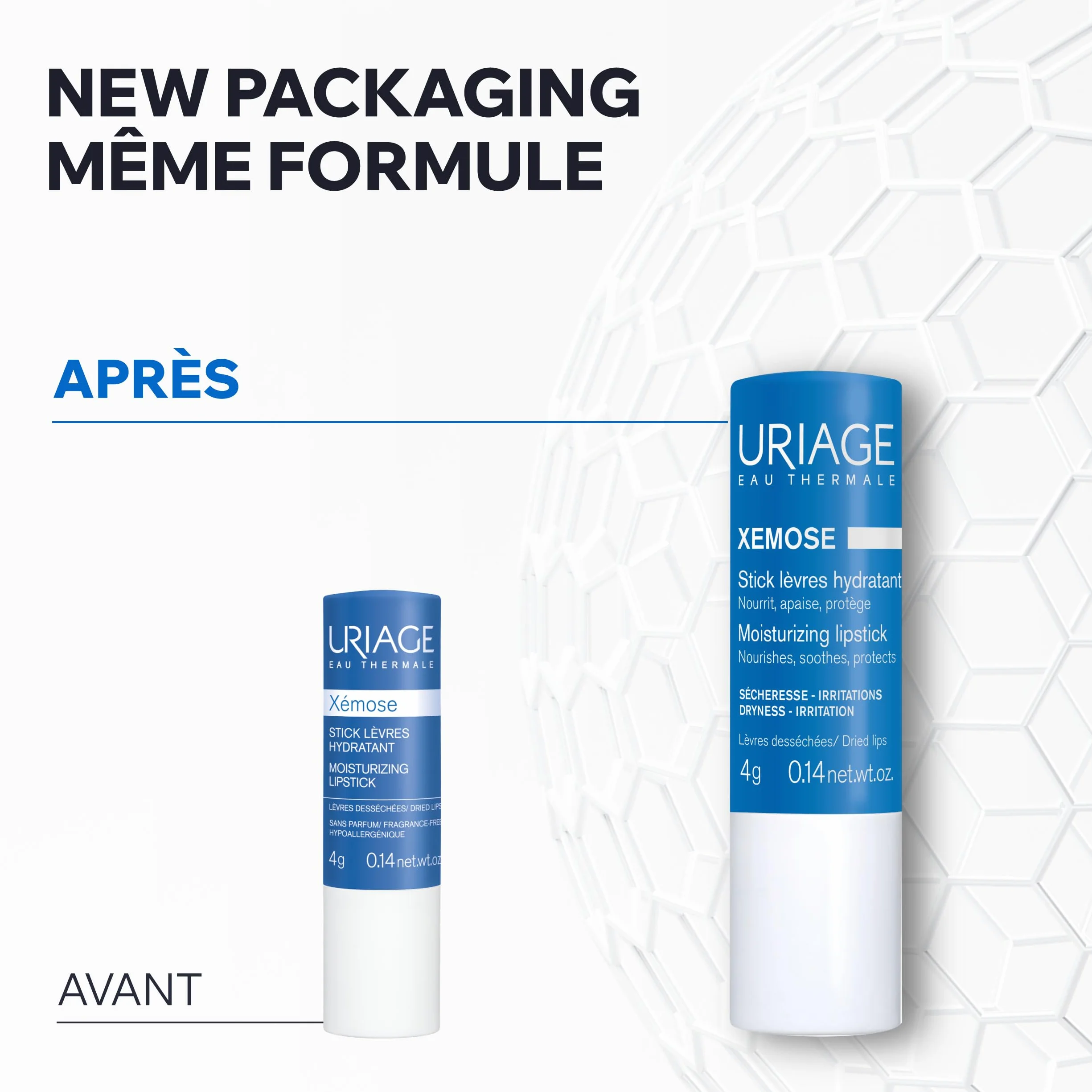 Uriage Xemose Baume à Lèvres Acide Hyaluronique Beurre de Karité Vitamine C Baume Apaisant Lèvres très Sèches Hydratation Intense 4g