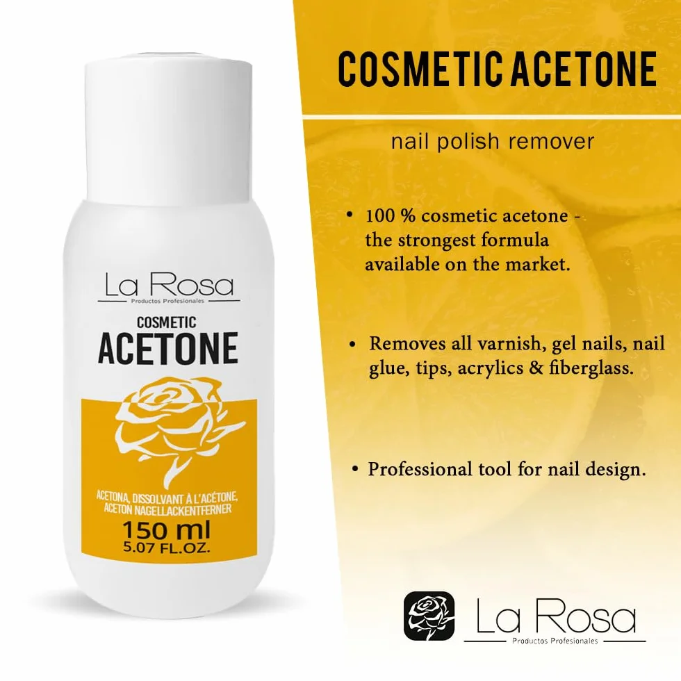 LaRosa Acétone 100% Pure Dissolvant Vernis Semi Permanent Gel UV/LED Soak Off 150 ml